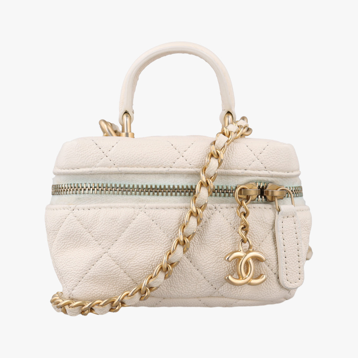 Vintage Chanel Micro Vanity Case White caviar skin AP2194 shoulderbag | stylenewstar