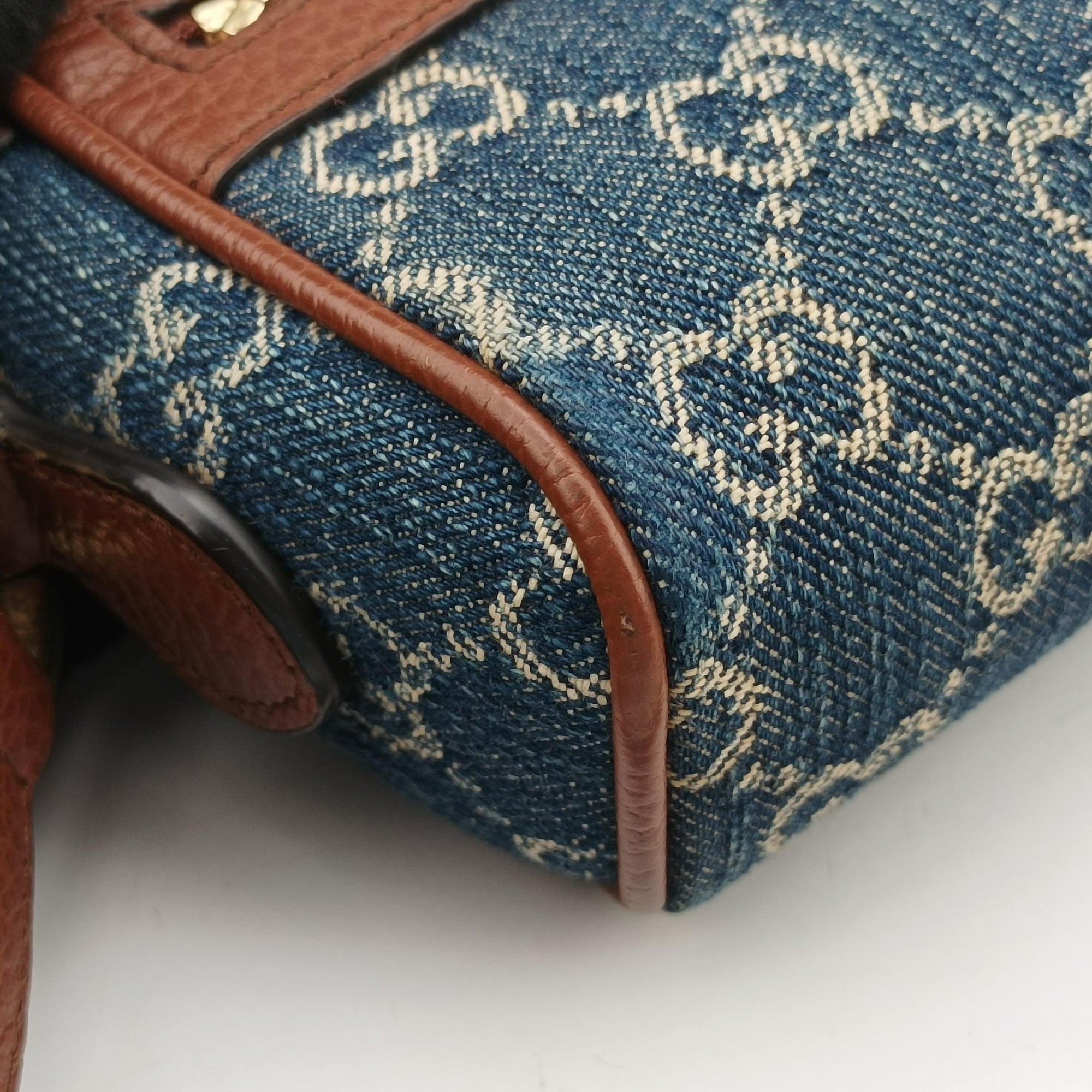 Secondhand Gucci OPHIDIA Blue×Black Denim×leather 517350 shoulderbag | stylenewstar