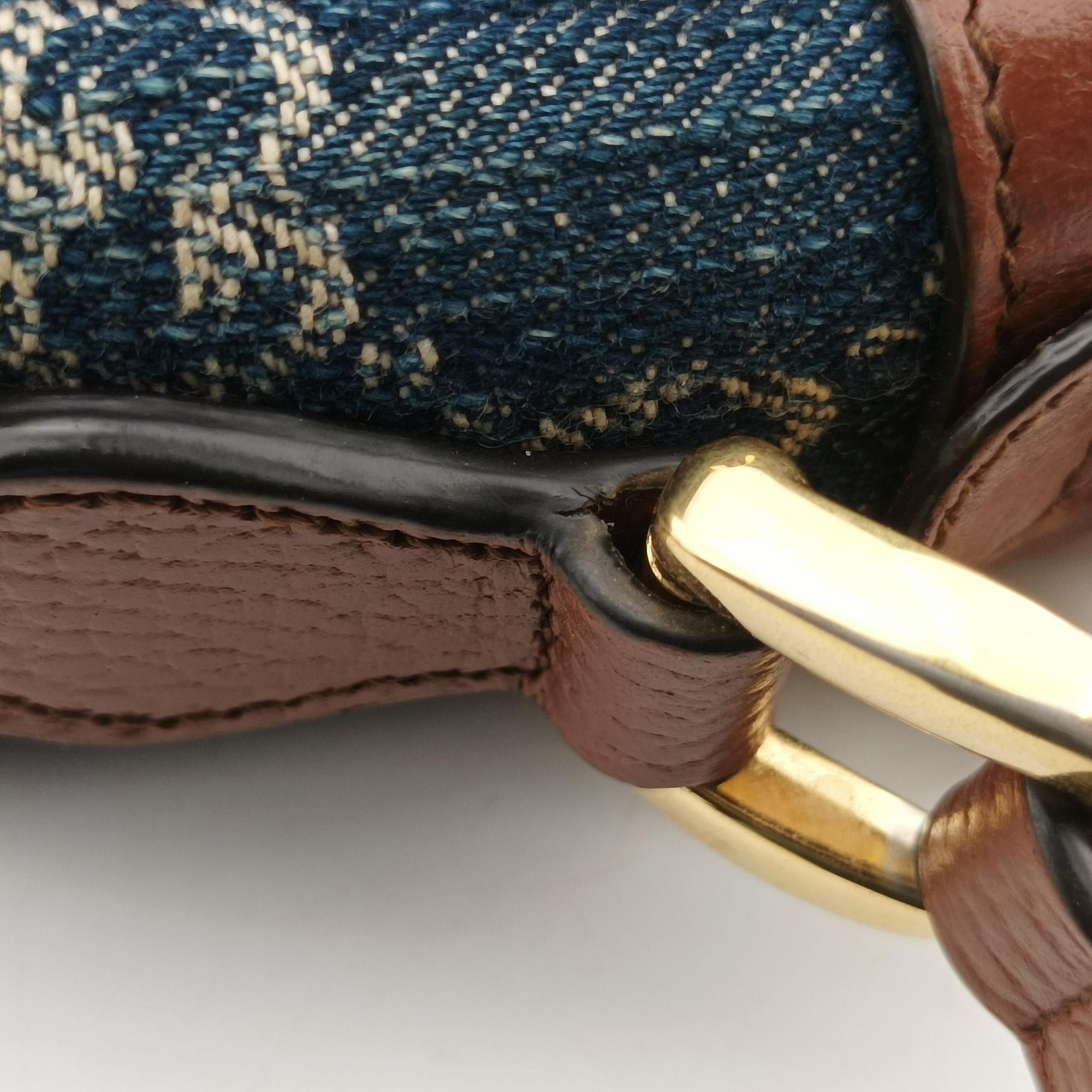 Secondhand Gucci OPHIDIA Blue×Black Denim×leather 517350 shoulderbag | stylenewstar