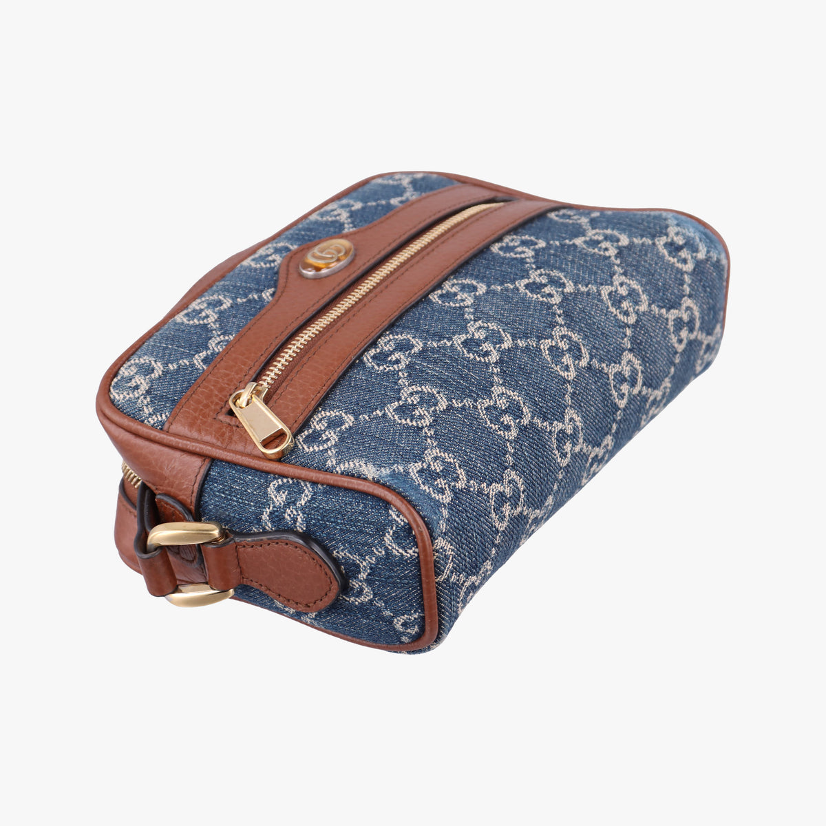 Secondhand Gucci OPHIDIA Blue×Black Denim×leather 517350 shoulderbag | stylenewstar