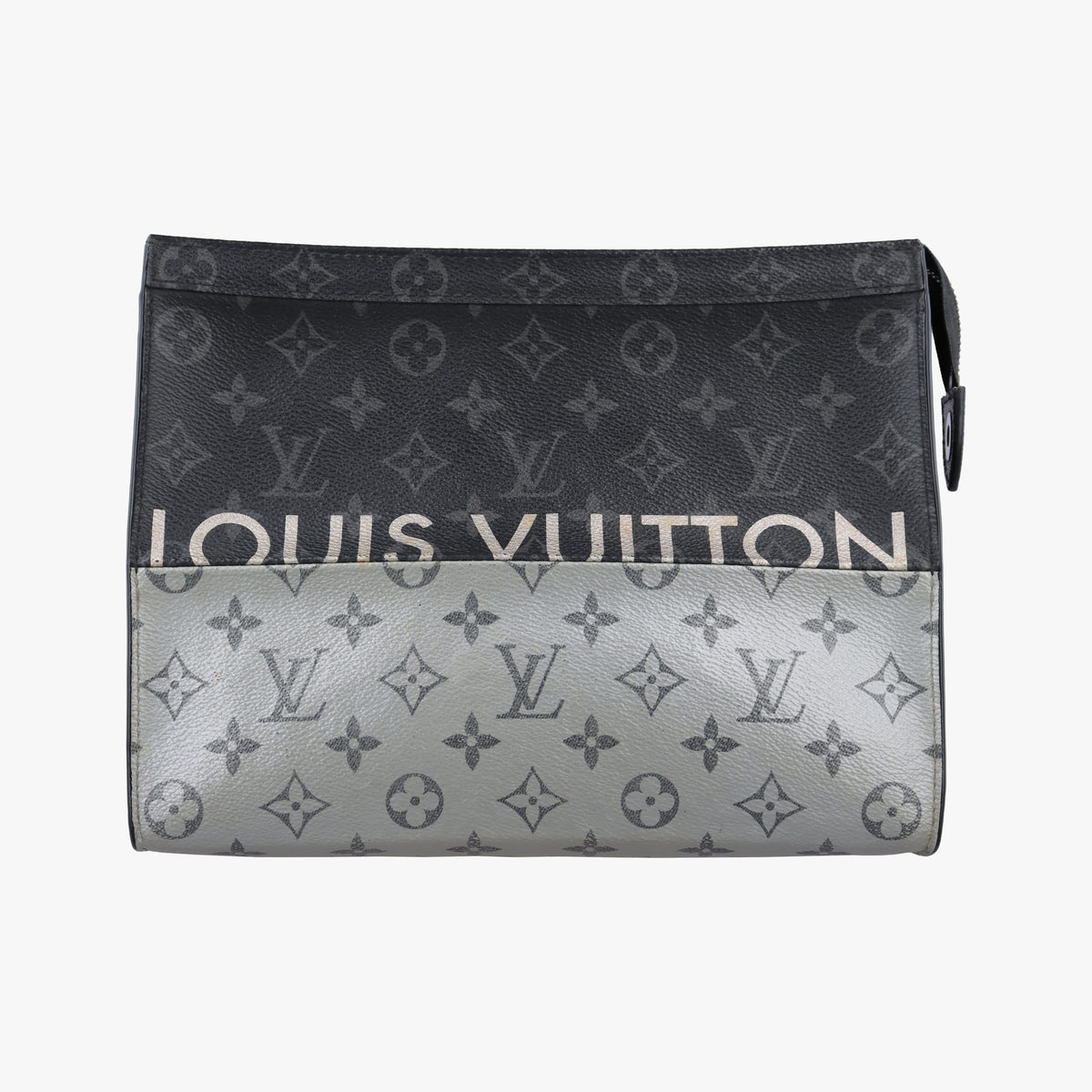 Pre-owned Louis Vuitton Pochette Voyage MM Black x Silver Monogram Split M63039 clutchbag | stylenewstar