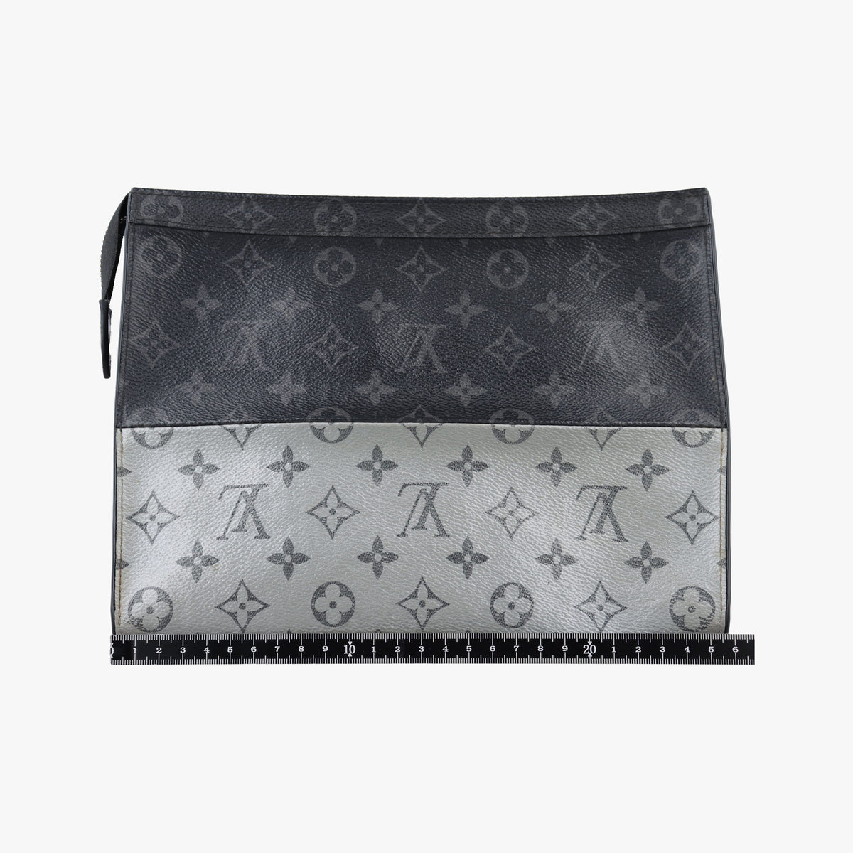 Pre-owned Louis Vuitton Pochette Voyage MM Black x Silver Monogram Split M63039 clutchbag | stylenewstar