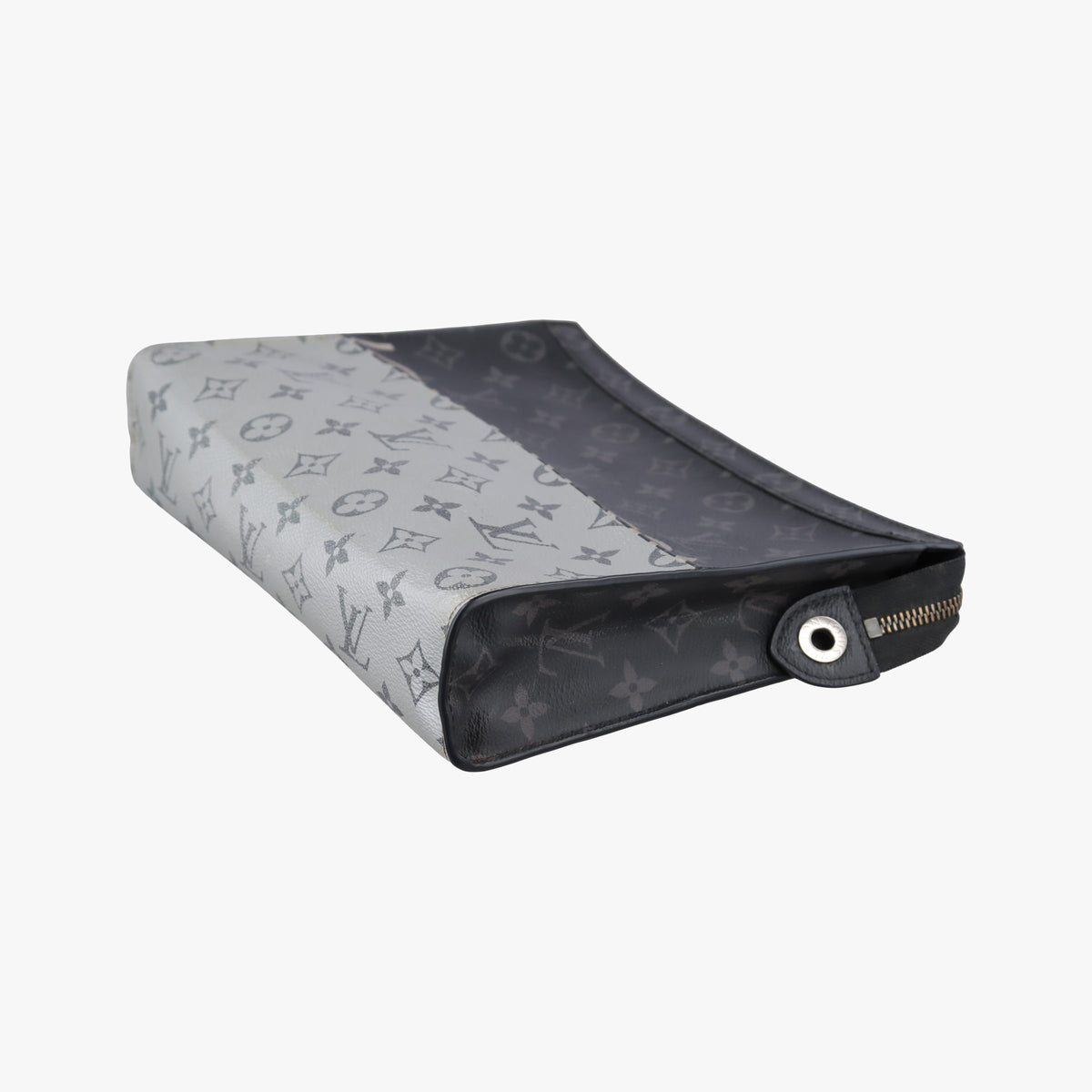 Pre-owned Louis Vuitton Pochette Voyage MM Black x Silver Monogram Split M63039 clutchbag | stylenewstar