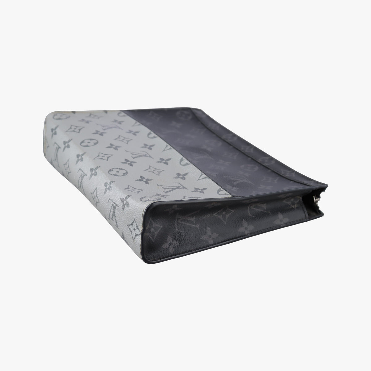 Pre-owned Louis Vuitton Pochette Voyage MM Black x Silver Monogram Split M63039 clutchbag | stylenewstar