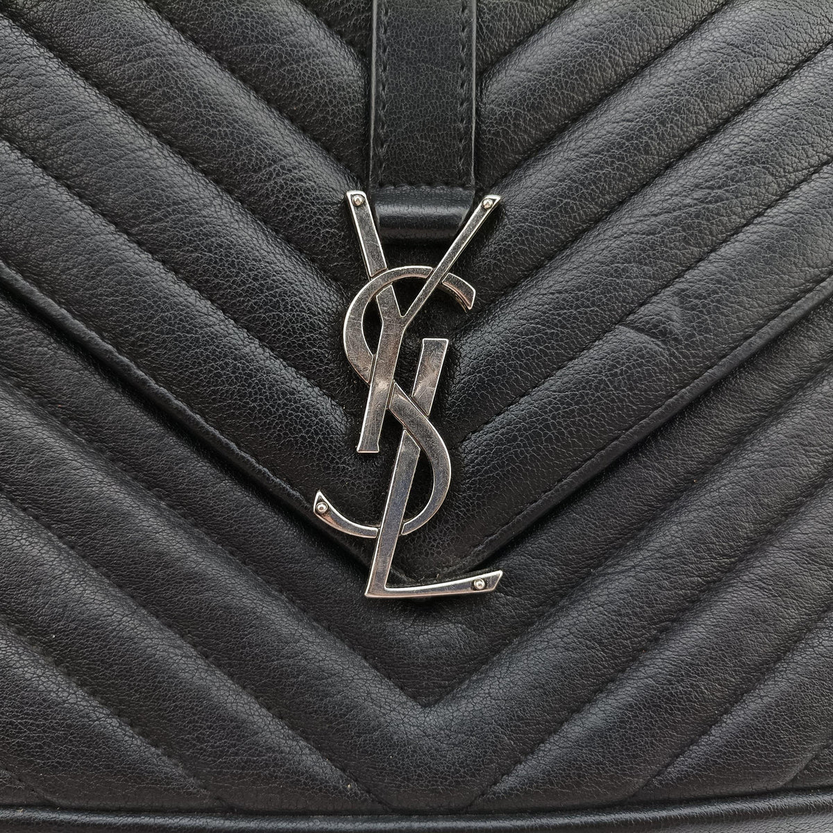 Pre-owned Yves Saint Laurent COLLEGE Black Leather 428056 shoulderbag | stylenewstar