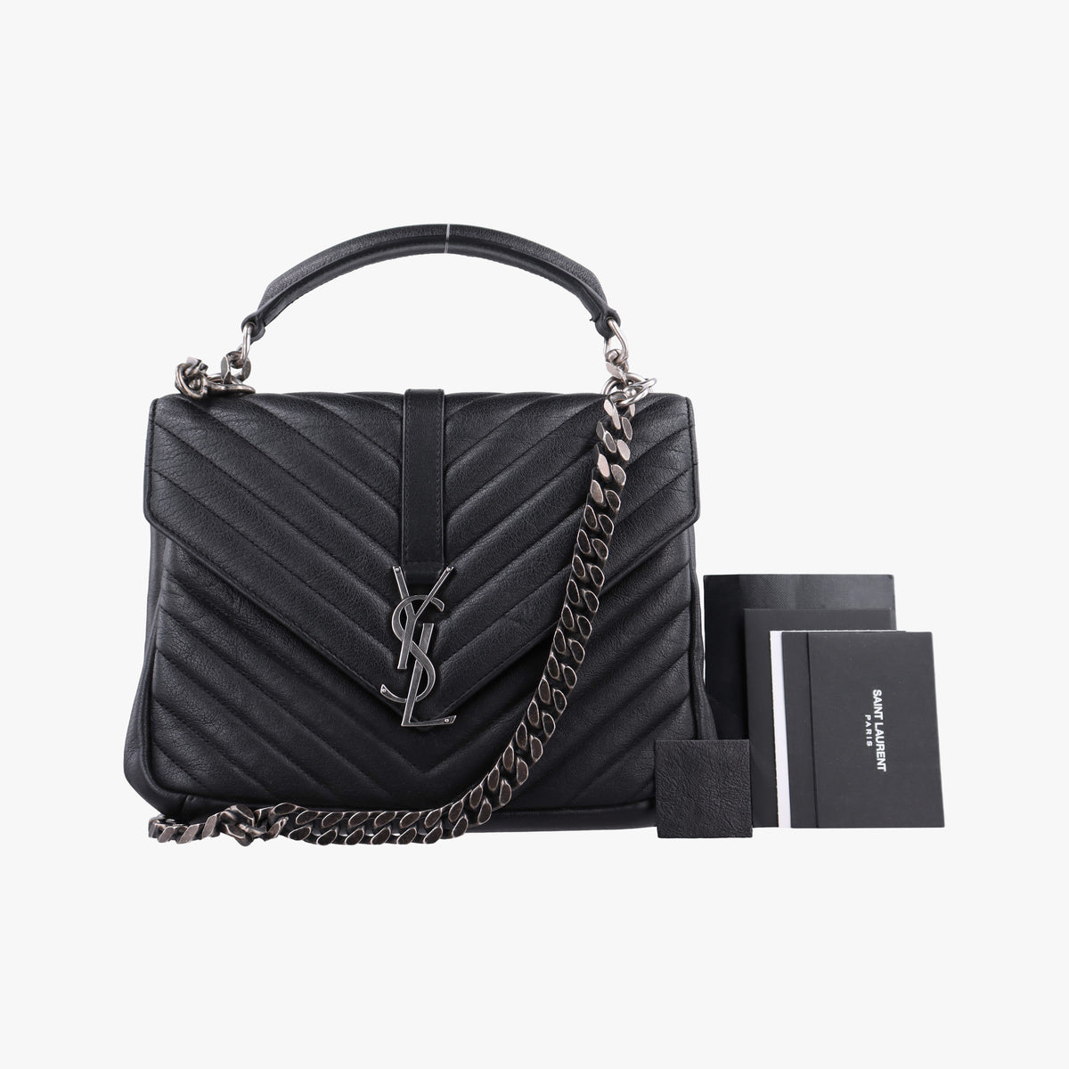 Pre-owned Yves Saint Laurent COLLEGE Black Leather 428056 shoulderbag | stylenewstar