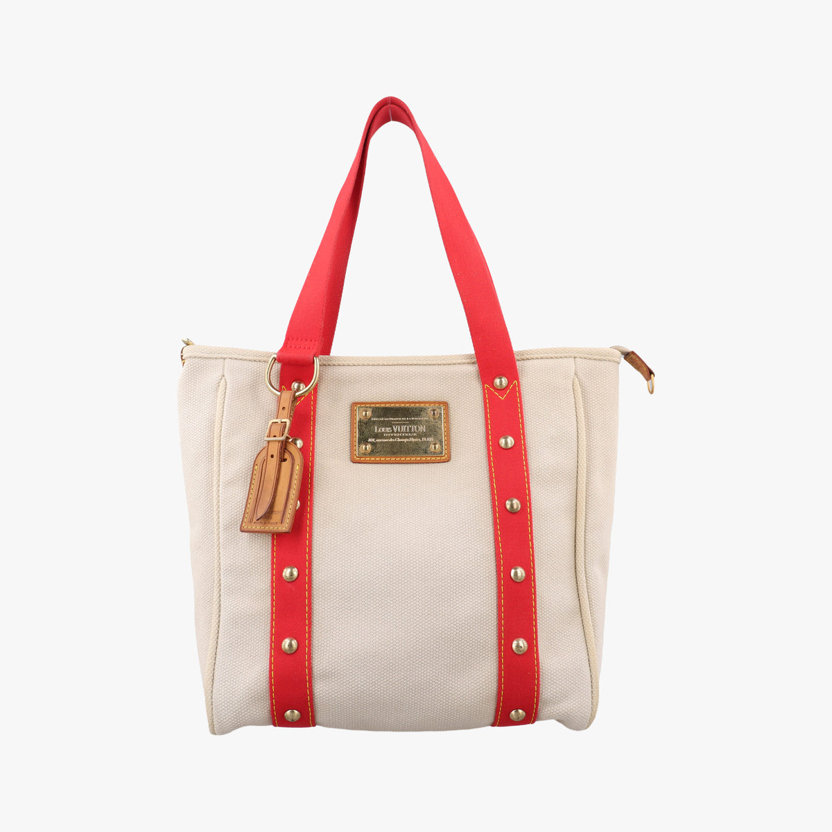 Pre-owned Louis Vuitton Kaba MM Antigua Beige x Red Canvas M40035 handbag | stylenewstar