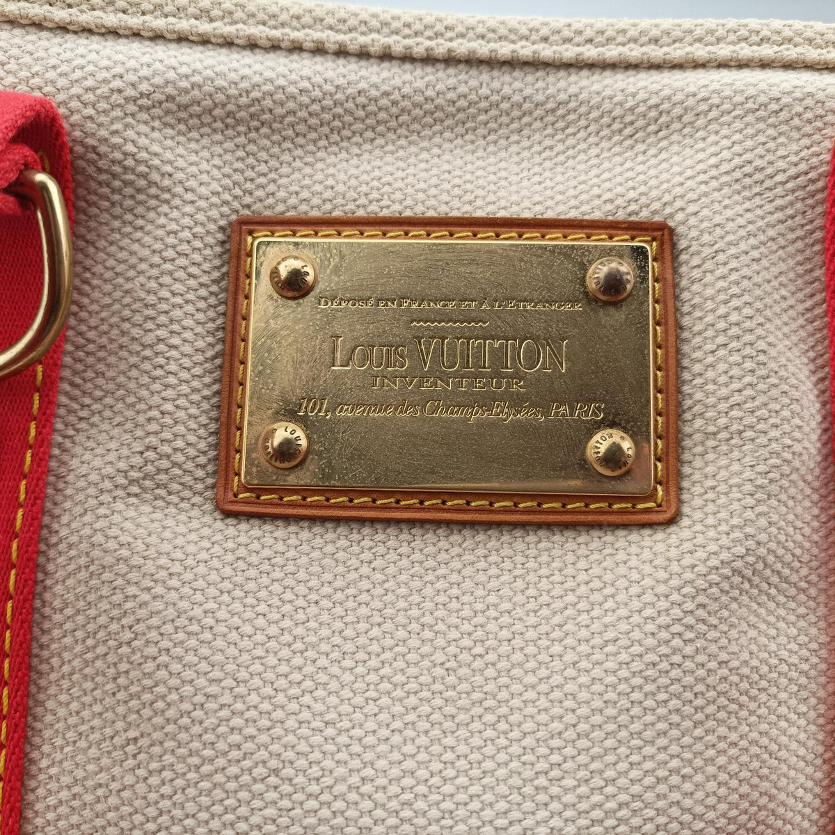 Secondhand Louis Vuitton Kaba MM Antigua Beige x Red Canvas M40035 handbag | stylenewstar