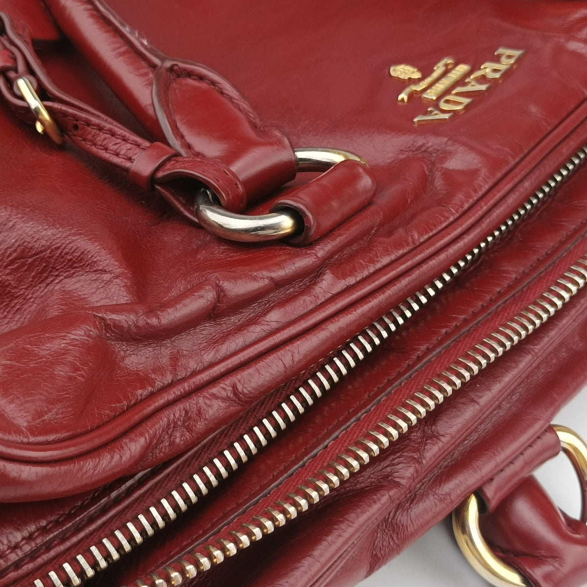 Pre-owned Prada Boston Bag Red Leather BL0821 shoulderbag | stylenewstar