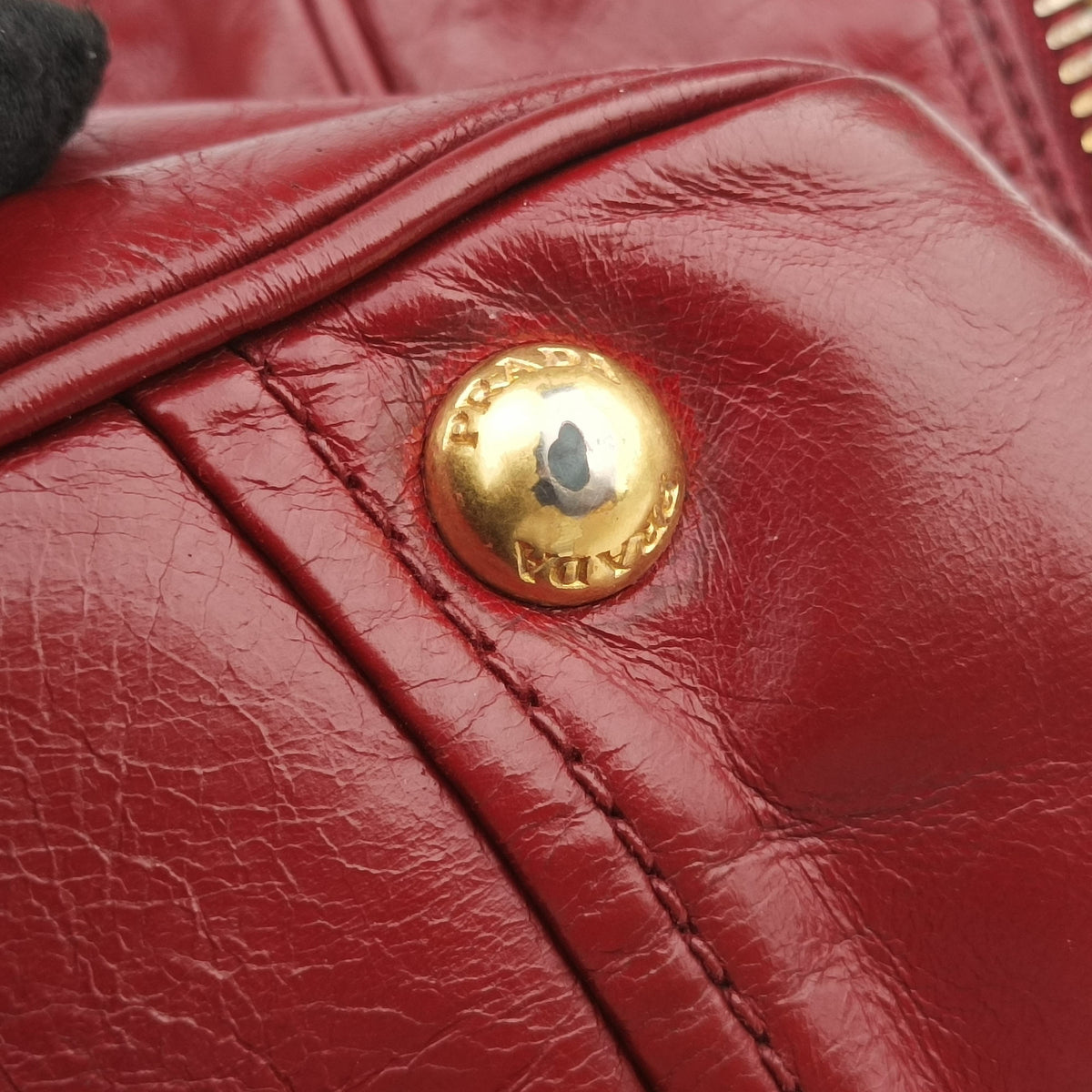 Pre-owned Prada Boston Bag Red Leather BL0821 shoulderbag | stylenewstar