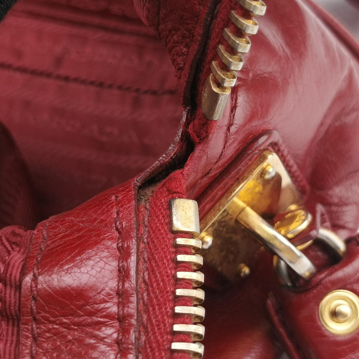 Pre-owned Prada Boston Bag Red Leather BL0821 shoulderbag | stylenewstar