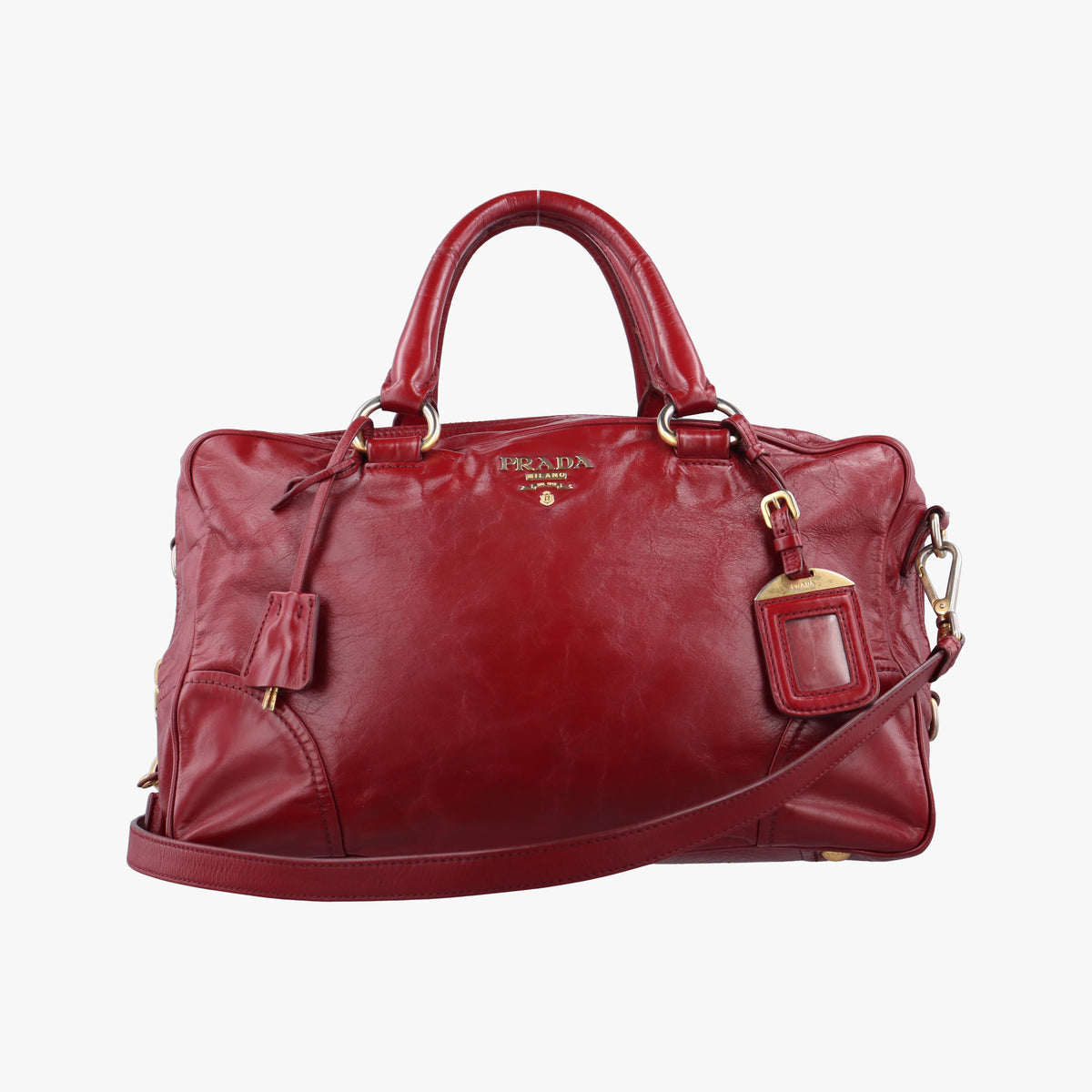 Pre-owned Prada Boston Bag Red Leather BL0821 shoulderbag | stylenewstar