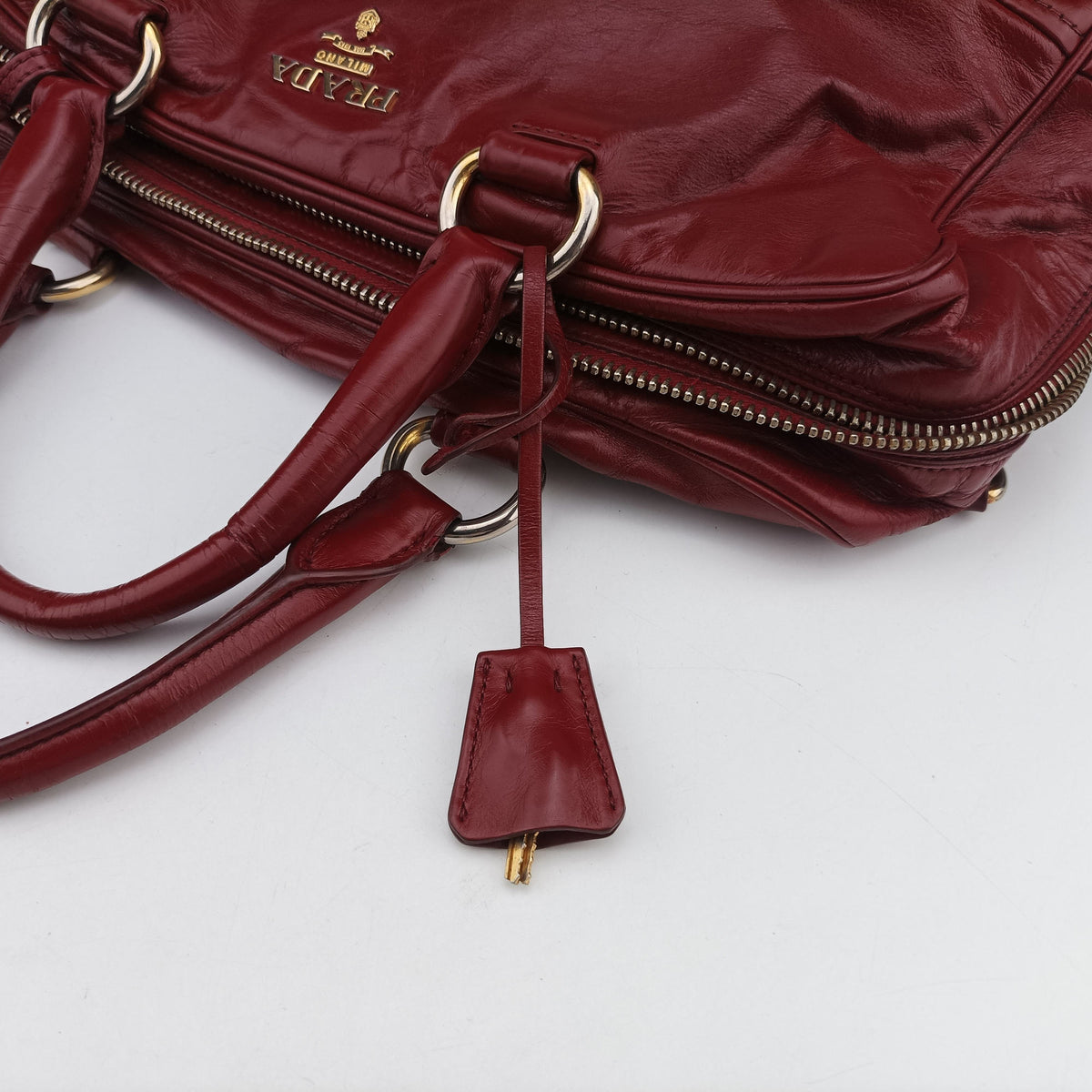 Pre-owned Prada Boston Bag Red Leather BL0821 shoulderbag | stylenewstar