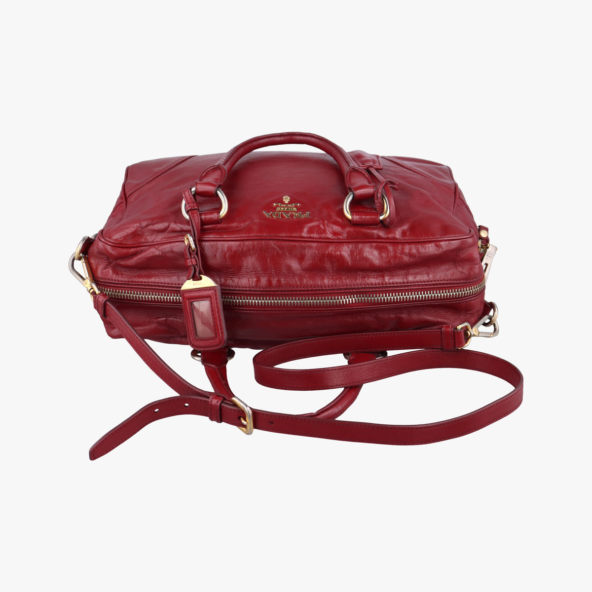 Pre-owned Prada Boston Bag Red Leather BL0821 shoulderbag | stylenewstar