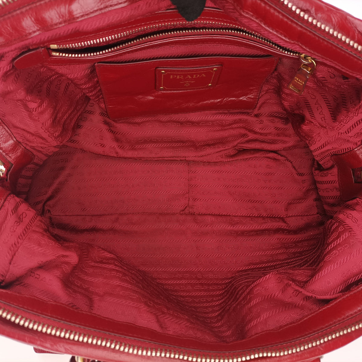 Pre-owned Prada Boston Bag Red Leather BL0821 shoulderbag | stylenewstar