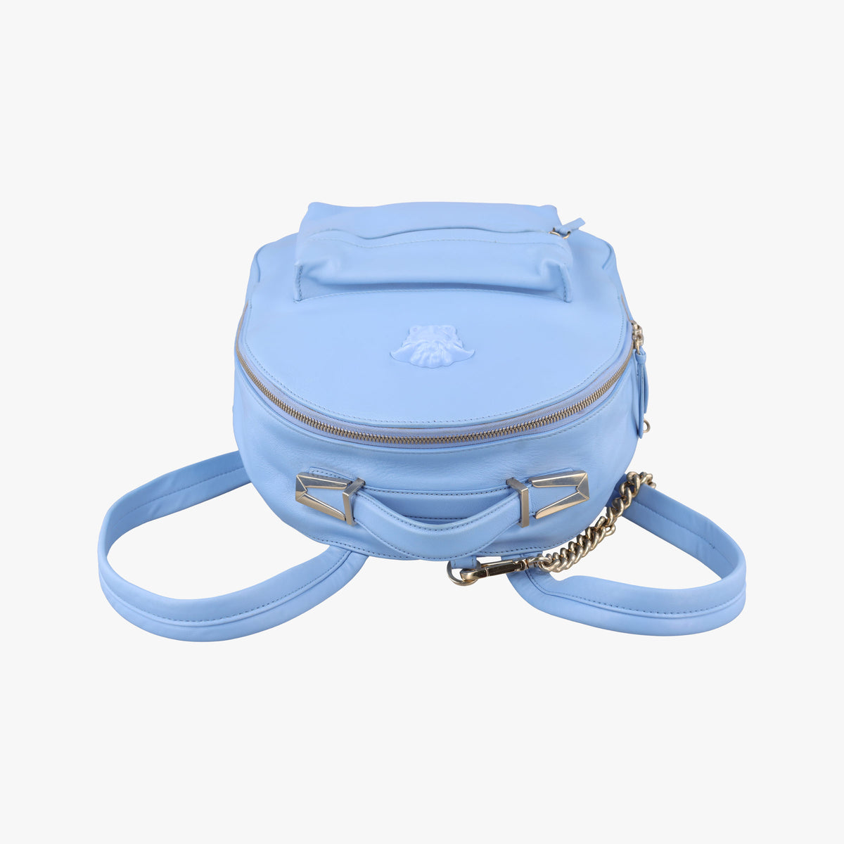 Pre-owned VERSACE Medusa Blue Leather  backpack/rucksack | stylenewstar