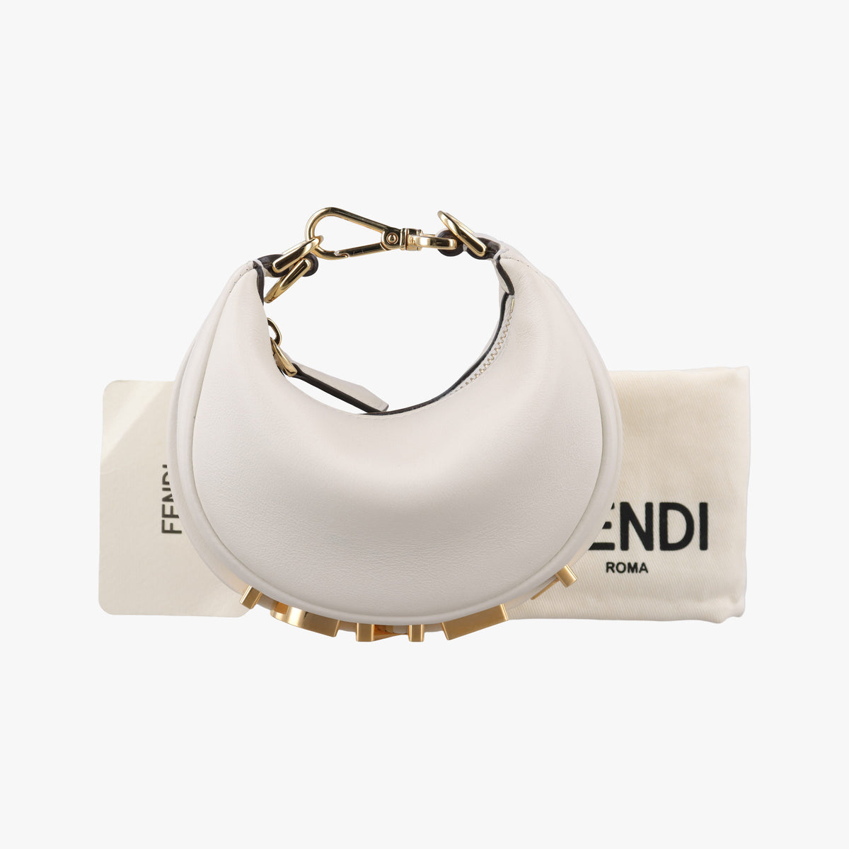 Pre-owned Fendi Nano Fendigraphy White Leather 7AS089 clutchbag | stylenewstar