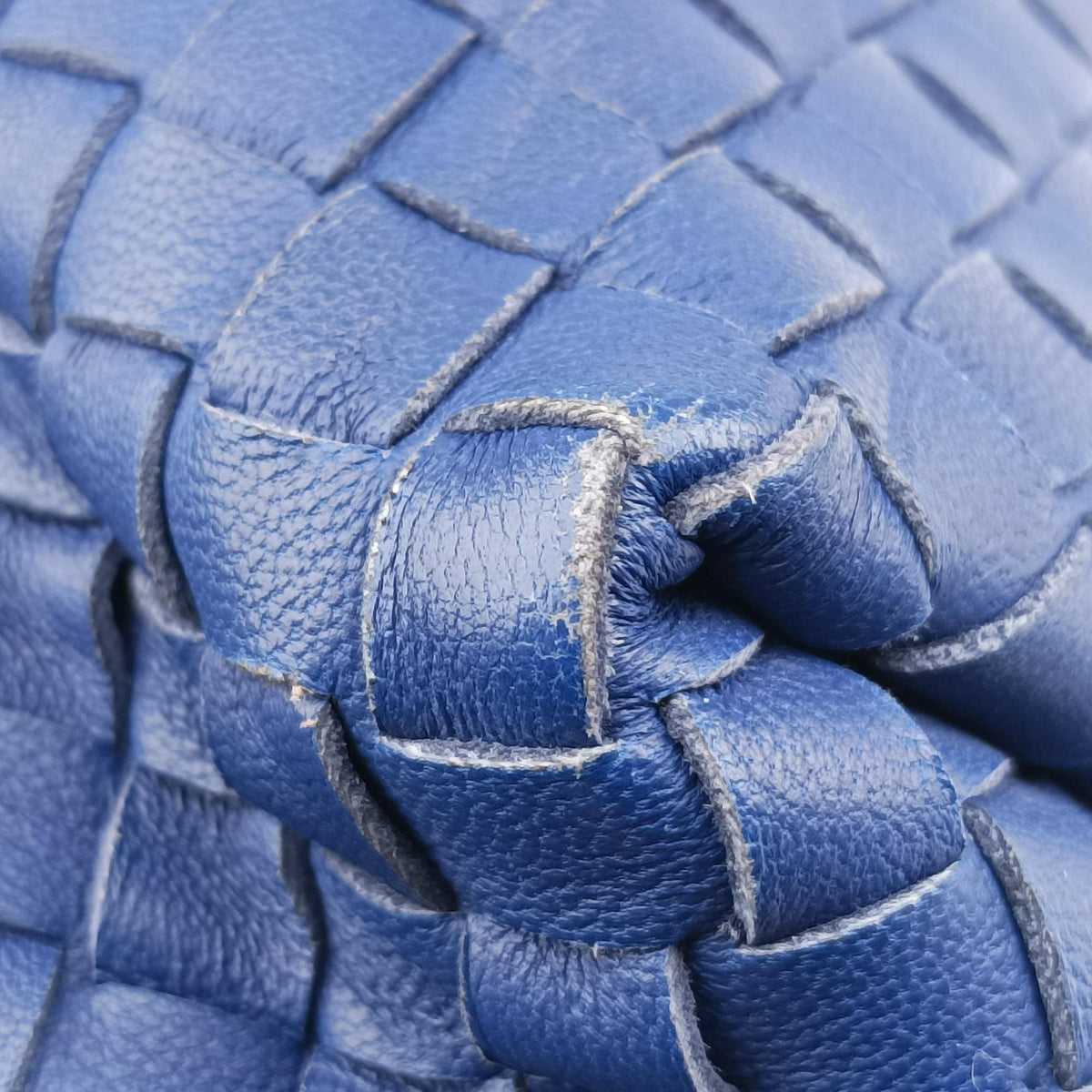Pre-owned Bottega Veneta Intrecciato Olimpia Blue lambskin  shoulderbag | stylenewstar