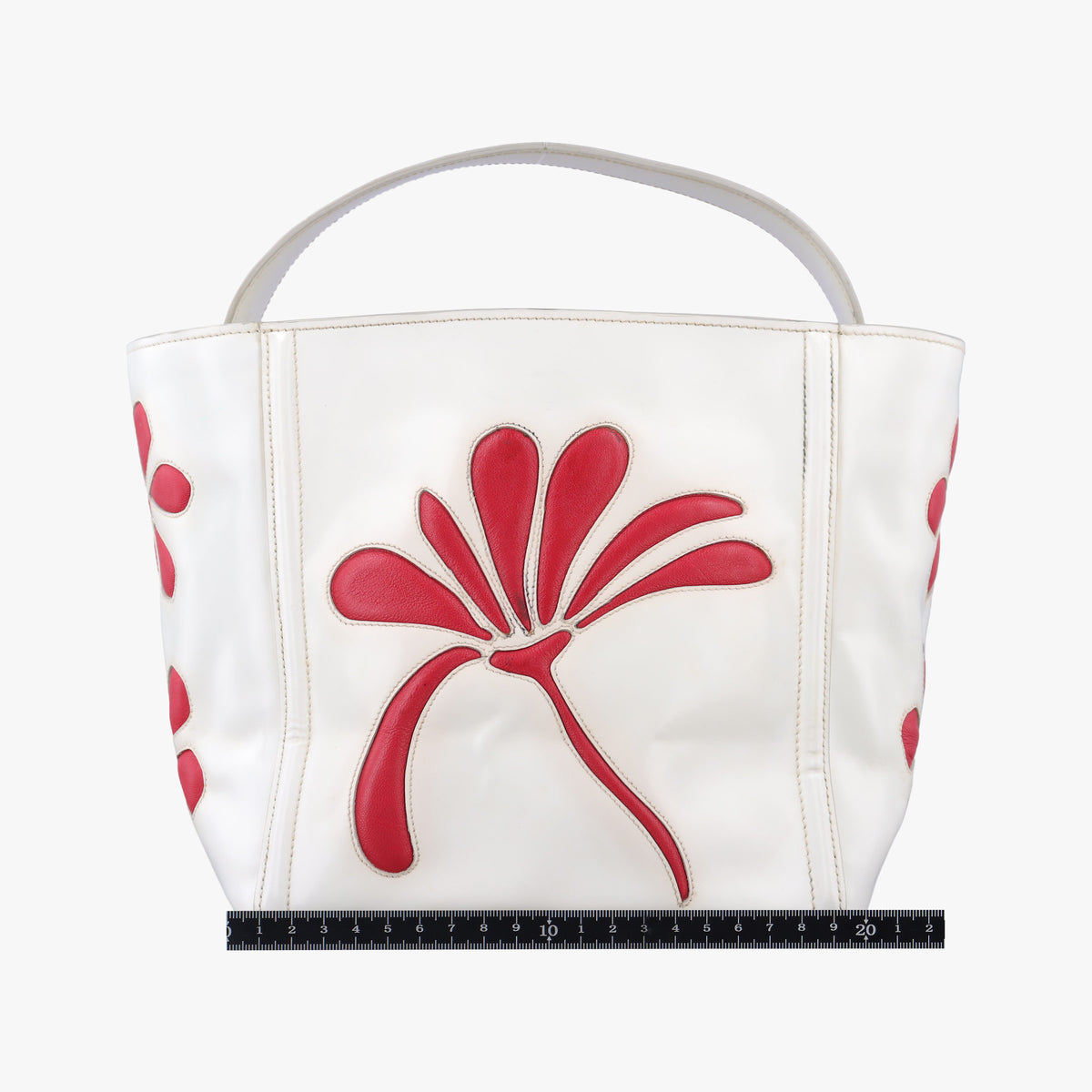 Pre-owned Prada Flowers Printe Tote White x Red Leather  shoulderbag | stylenewstar