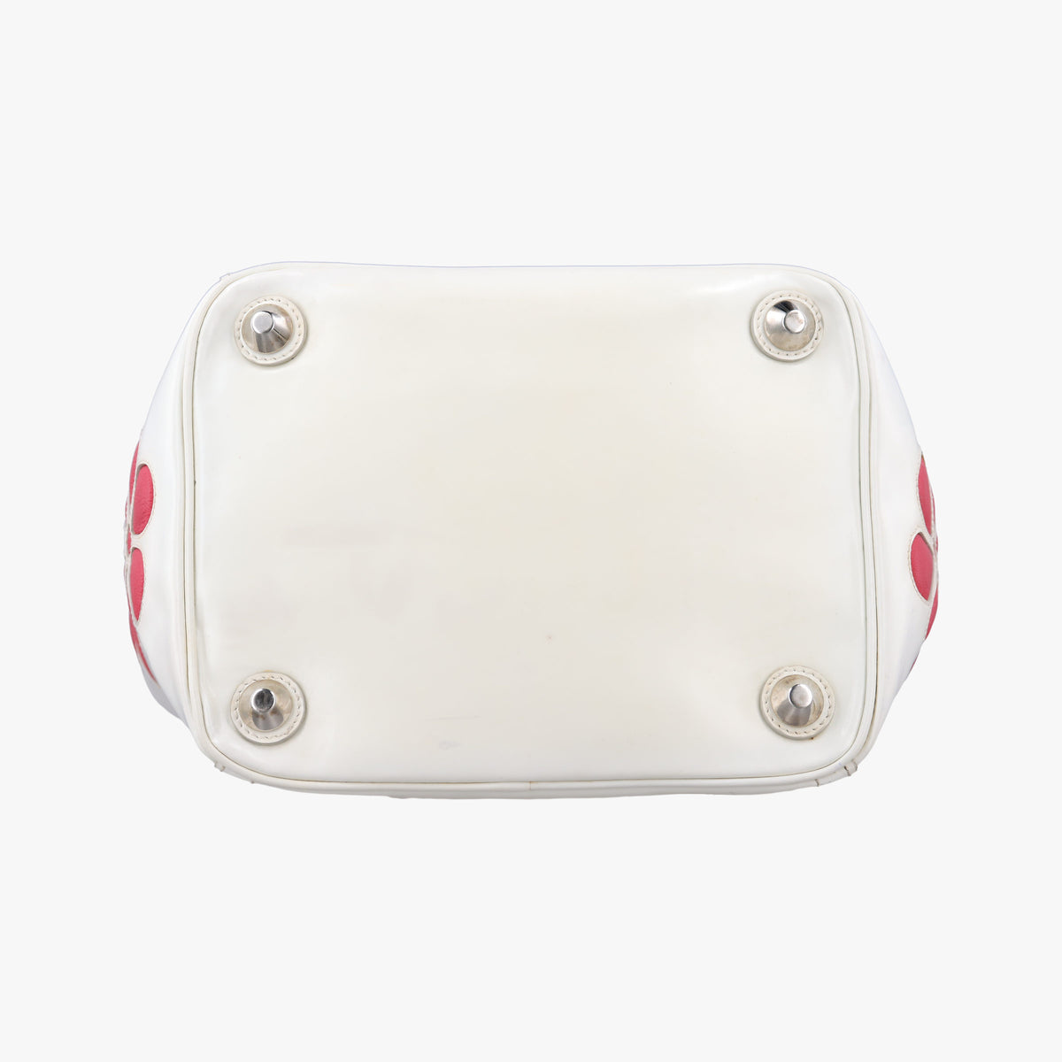 Pre-owned Prada Flowers Printe Tote White x Red Leather  shoulderbag | stylenewstar