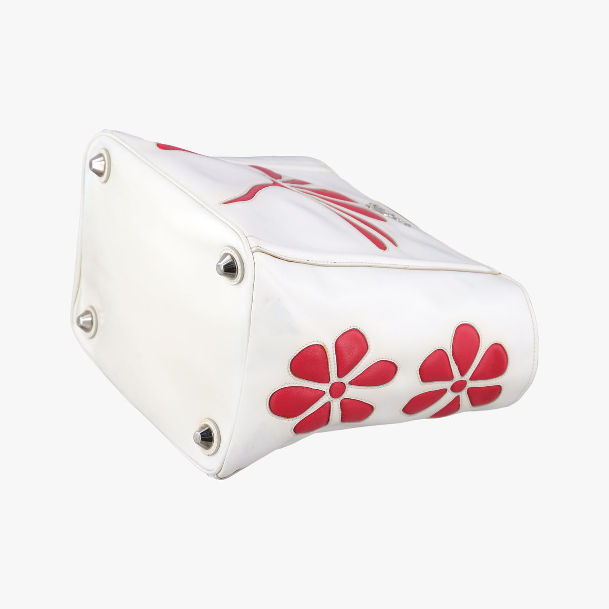 Pre-owned Prada Flowers Printe Tote White x Red Leather  shoulderbag | stylenewstar