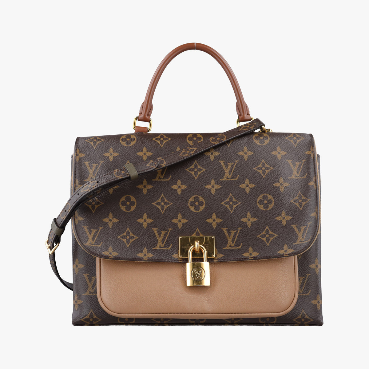 Pre-owned Louis Vuitton MARIGNAN brown×SESAME Monogram Canvas×calf leather M44544 shoulderbag | stylenewstar