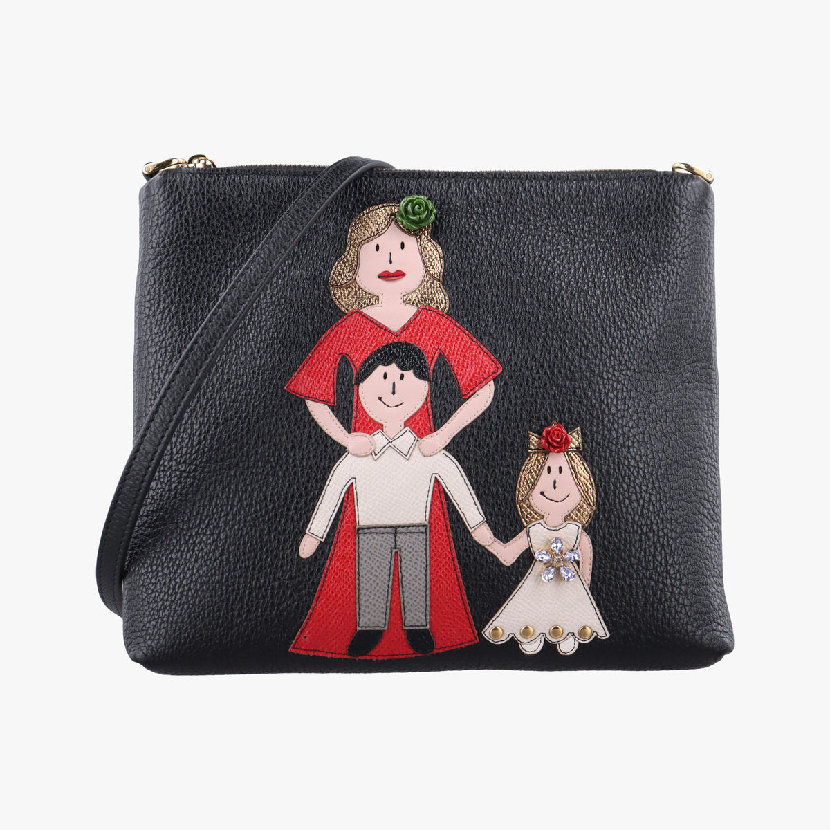 Secondhand Dolce & Gabbana Family Patch Black Leather  shoulderbag | stylenewstar