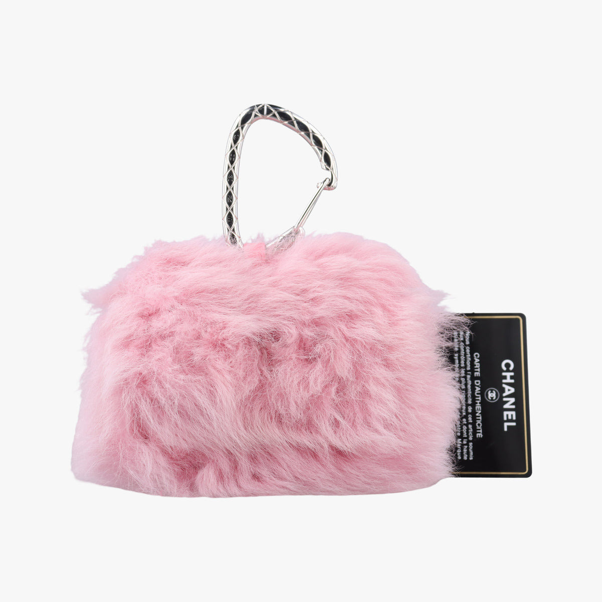 Vintage Chanel CC Hook Card Holder Pink Shearling AP2397 handbag | stylenewstar