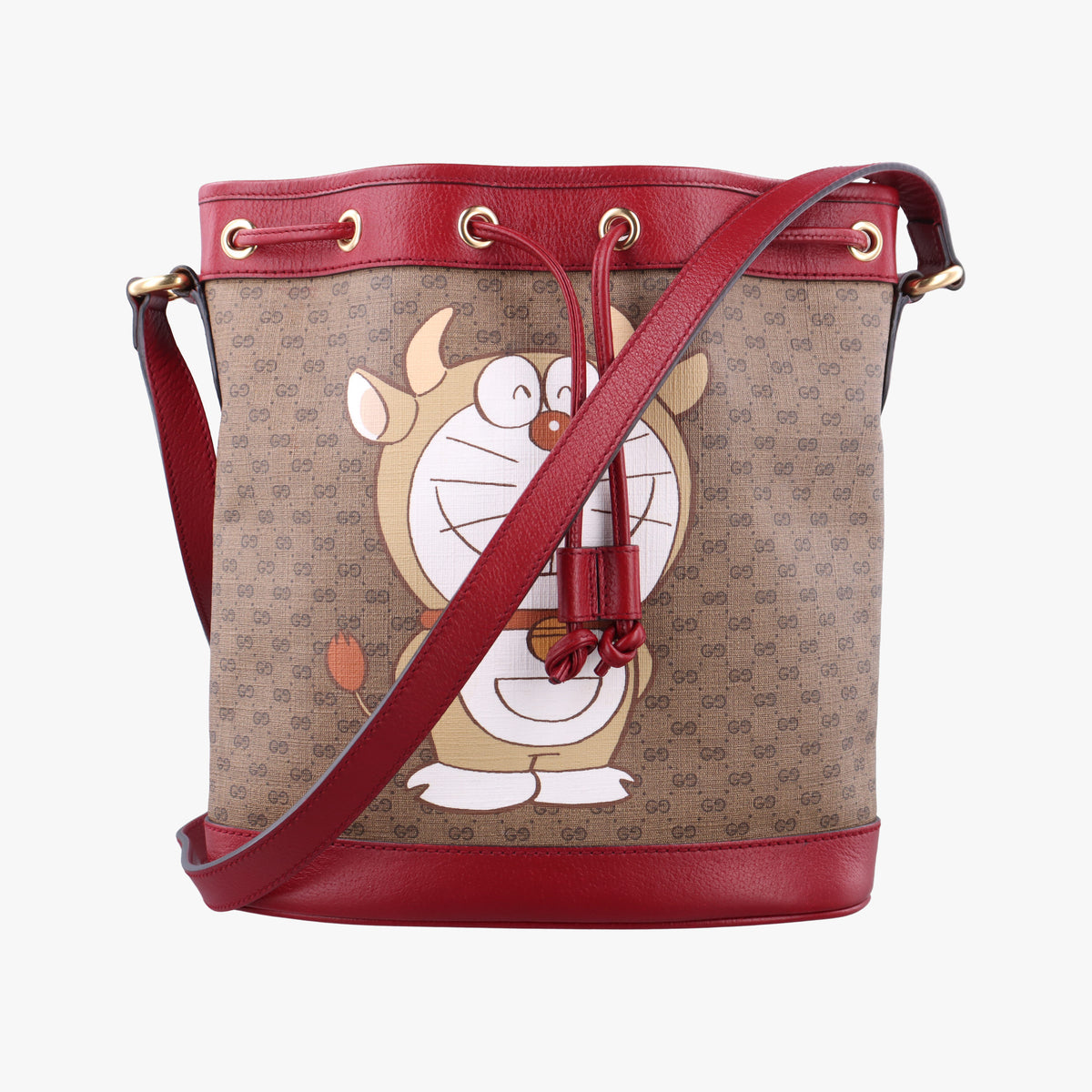 Pre-owned Gucci Doraemon collaboration Brown x red PVC coated canvas×Leather 655597 shoulderbag | stylenewstar
