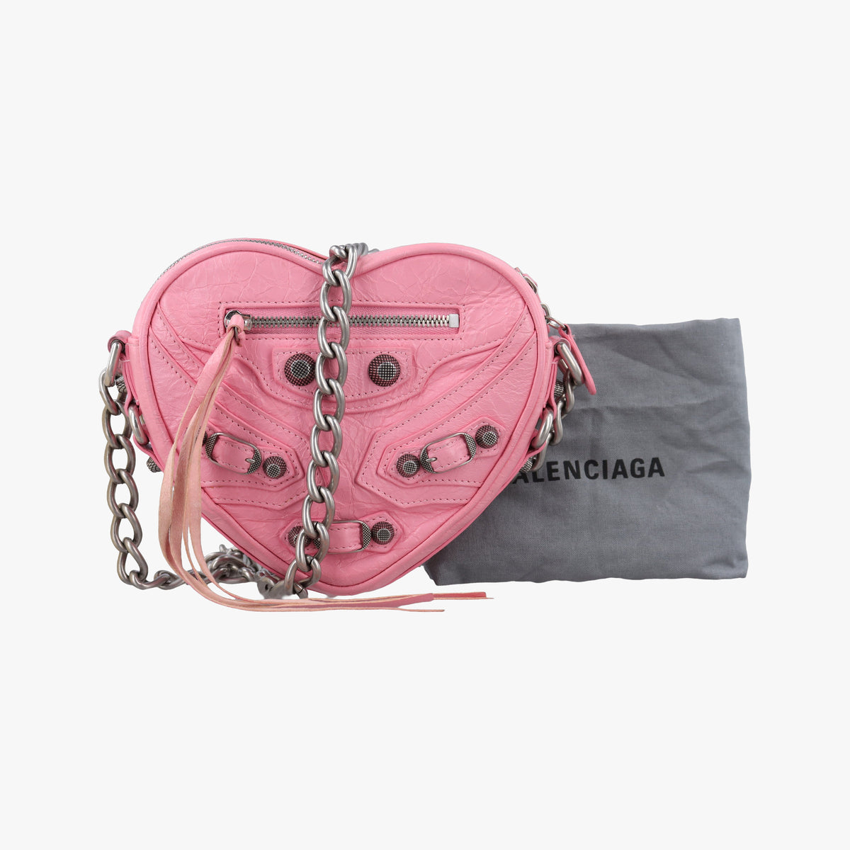 Pre-owned Balenciaga Le Cagole Heart Mini Pink lambskin  shoulderbag | stylenewstar