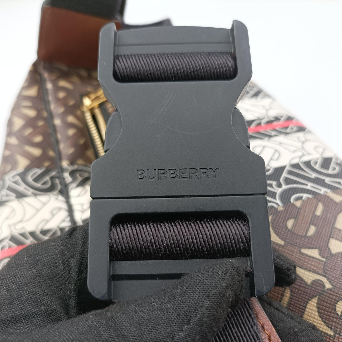 Pre-owned Burberry Monogram Stripe Brown×Multicolour PVC coated canvas x leather  bum bag/waist bag | stylenewstar