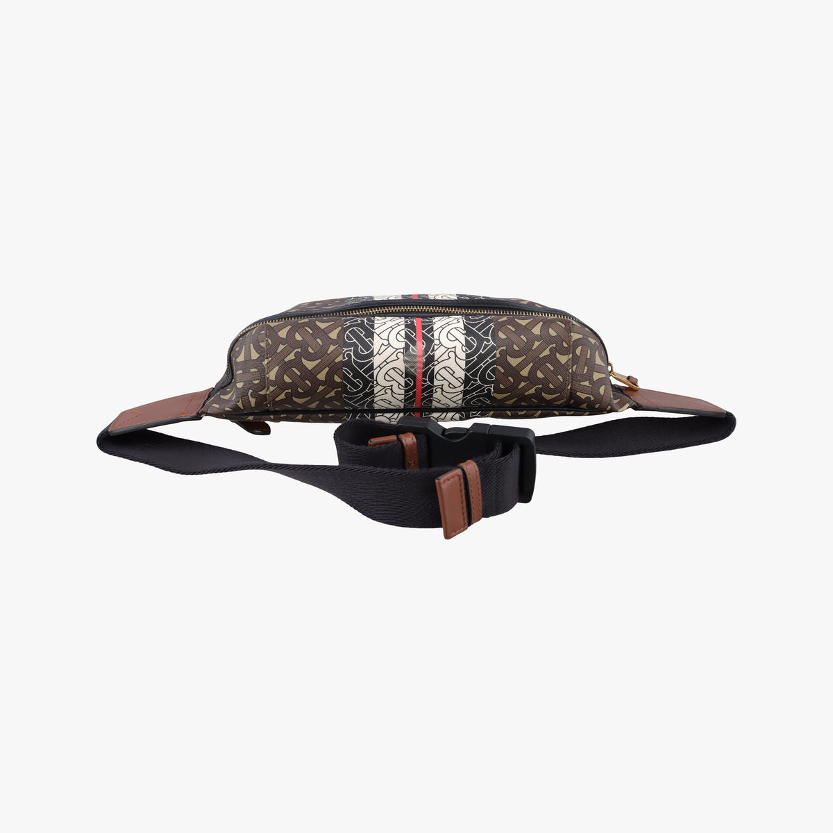 Pre-owned Burberry Monogram Stripe Brown×Multicolour PVC coated canvas x leather  bum bag/waist bag | stylenewstar