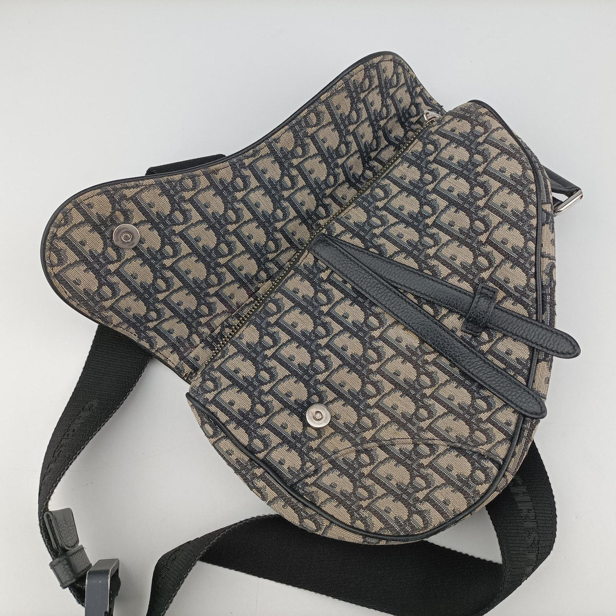 Pre-owned Christian Dior saddle Navy Jacquard×Leather  bum bag/waist bag | stylenewstar