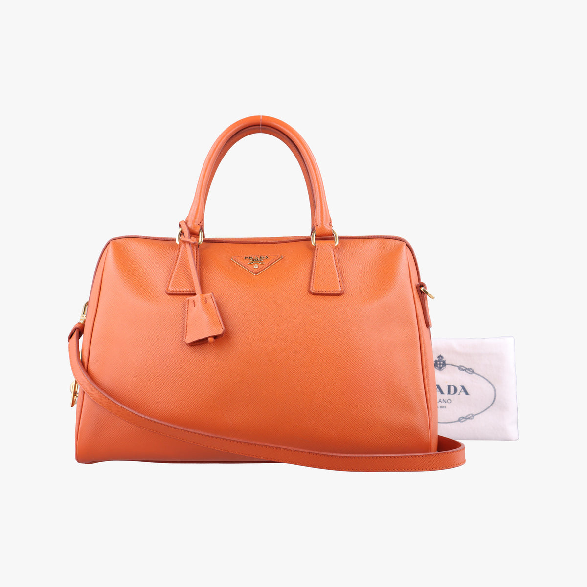 Pre-owned Prada bowling Orange SAFFIANO Leather  shoulderbag | stylenewstar
