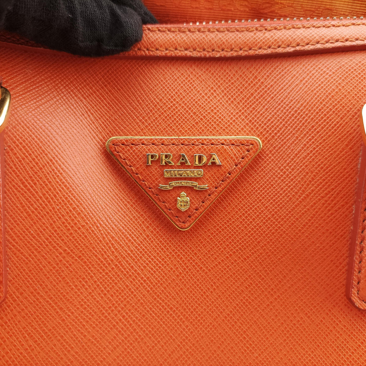 Pre-owned Prada bowling Orange SAFFIANO Leather  shoulderbag | stylenewstar