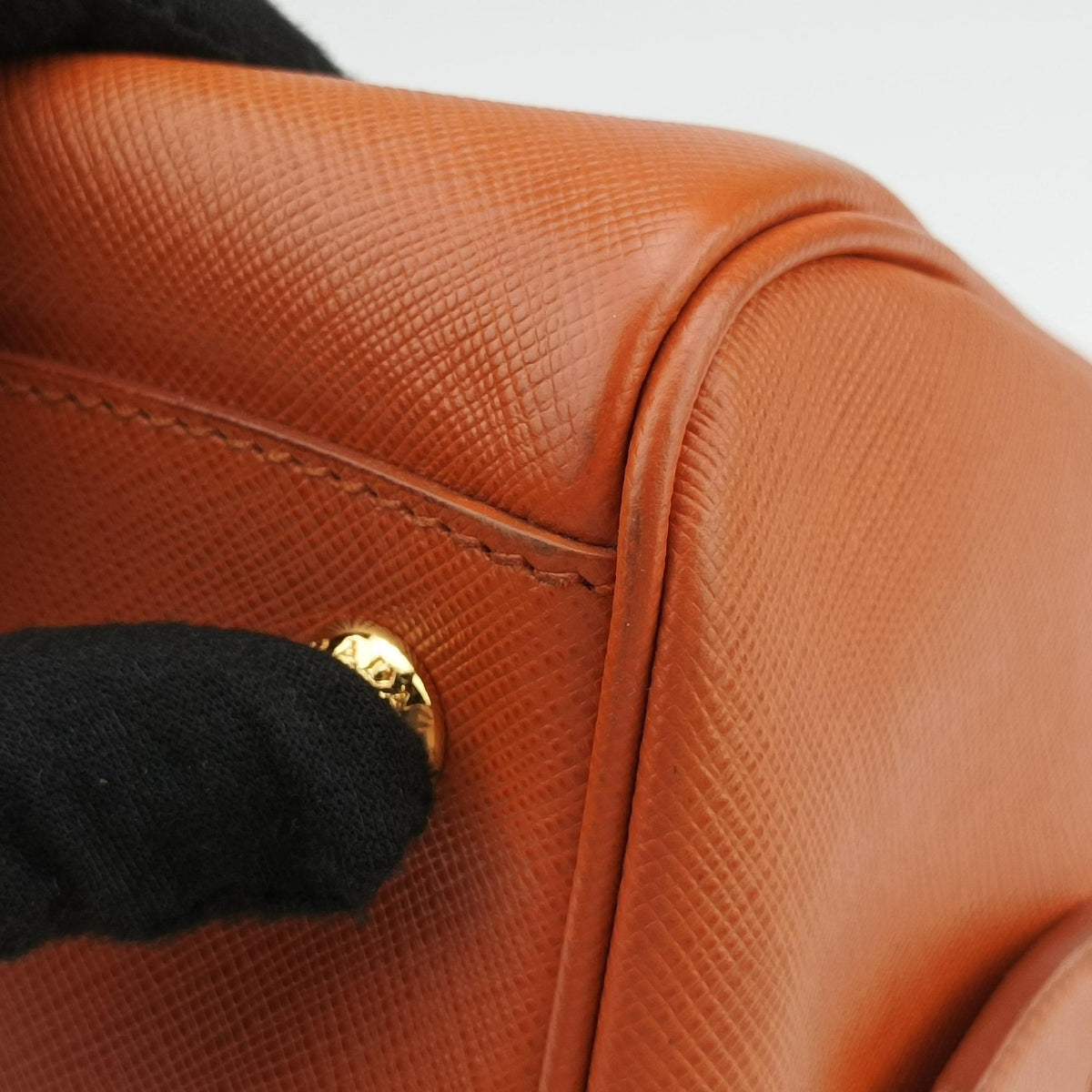 Pre-owned Prada bowling Orange SAFFIANO Leather  shoulderbag | stylenewstar