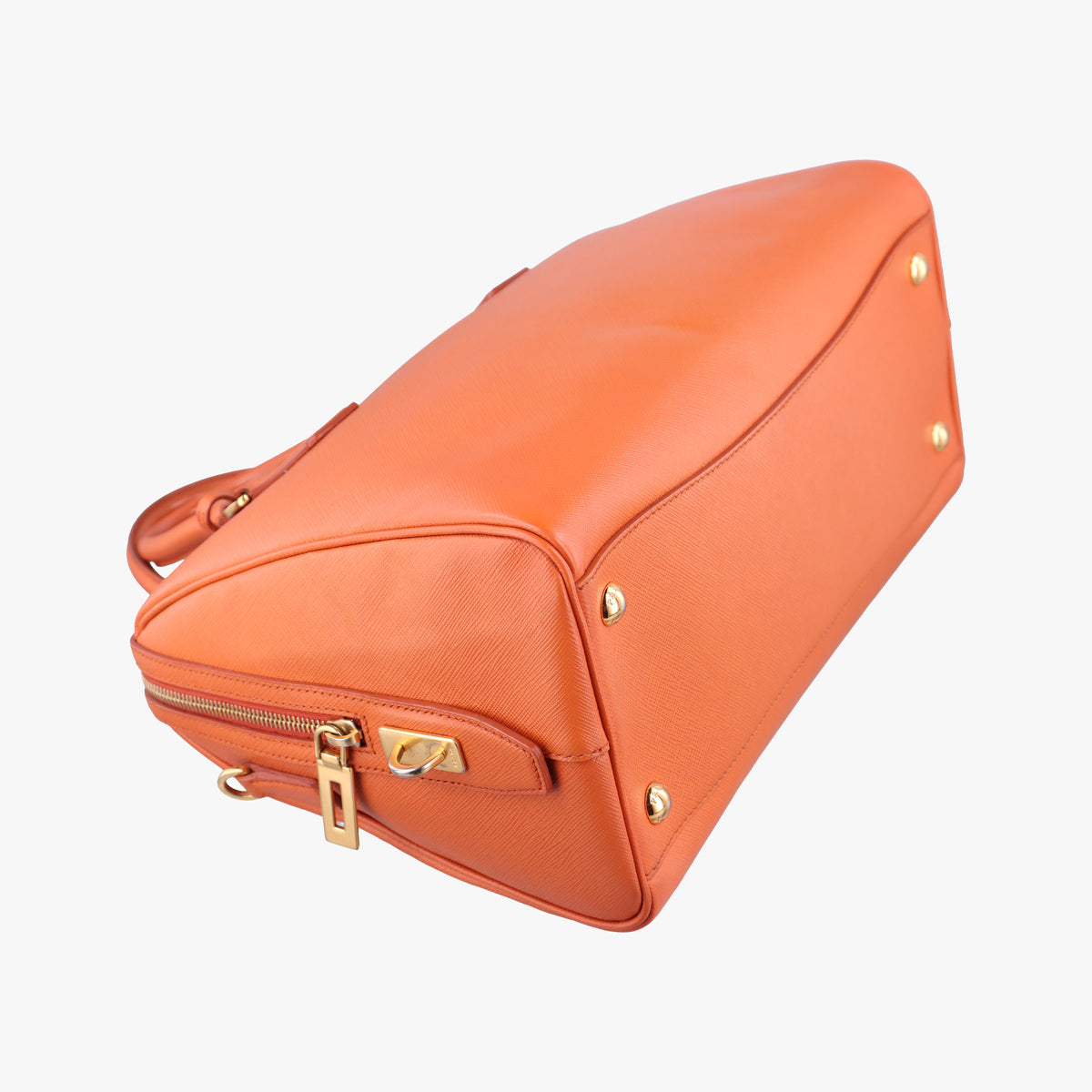 Pre-owned Prada bowling Orange SAFFIANO Leather  shoulderbag | stylenewstar