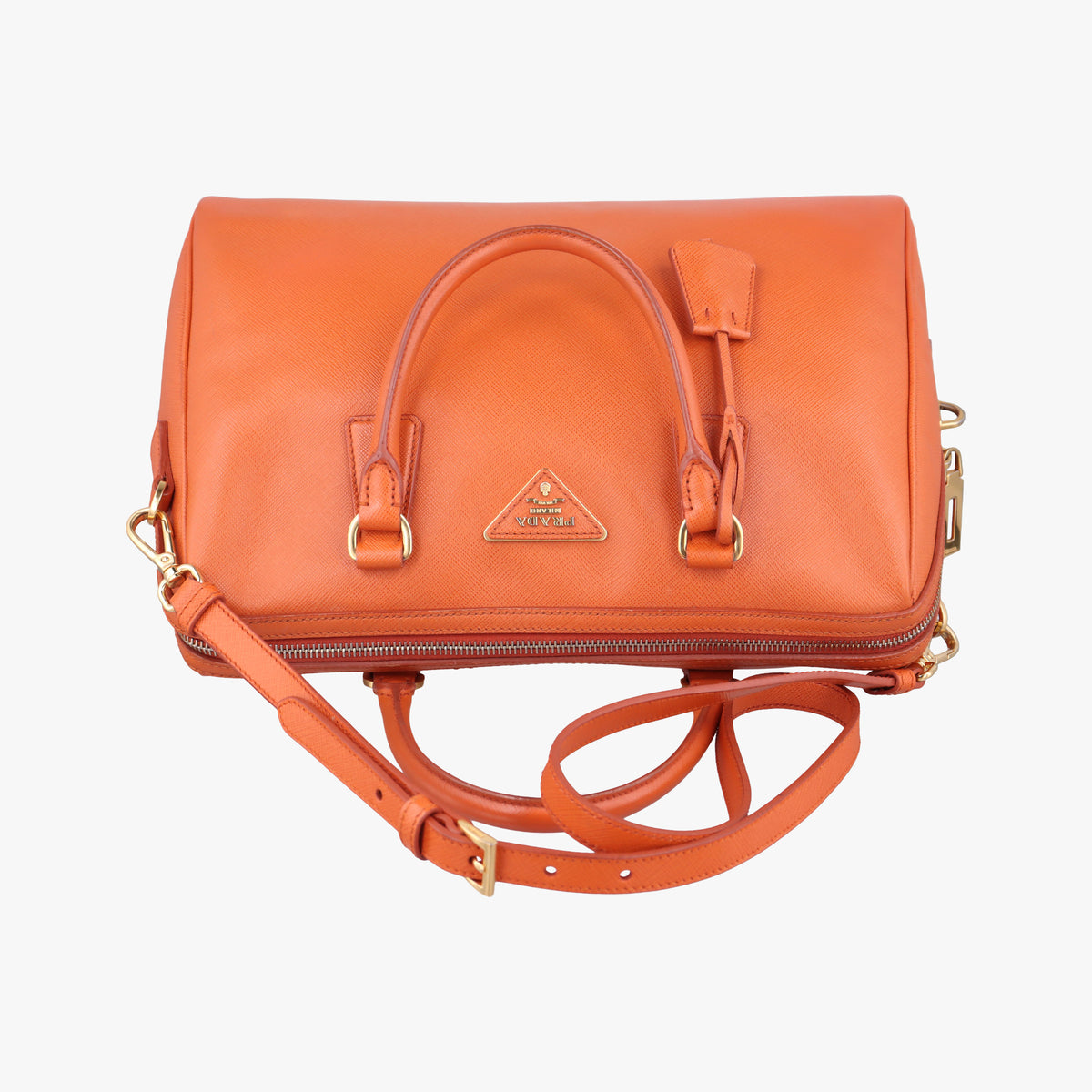 Pre-owned Prada bowling Orange SAFFIANO Leather  shoulderbag | stylenewstar