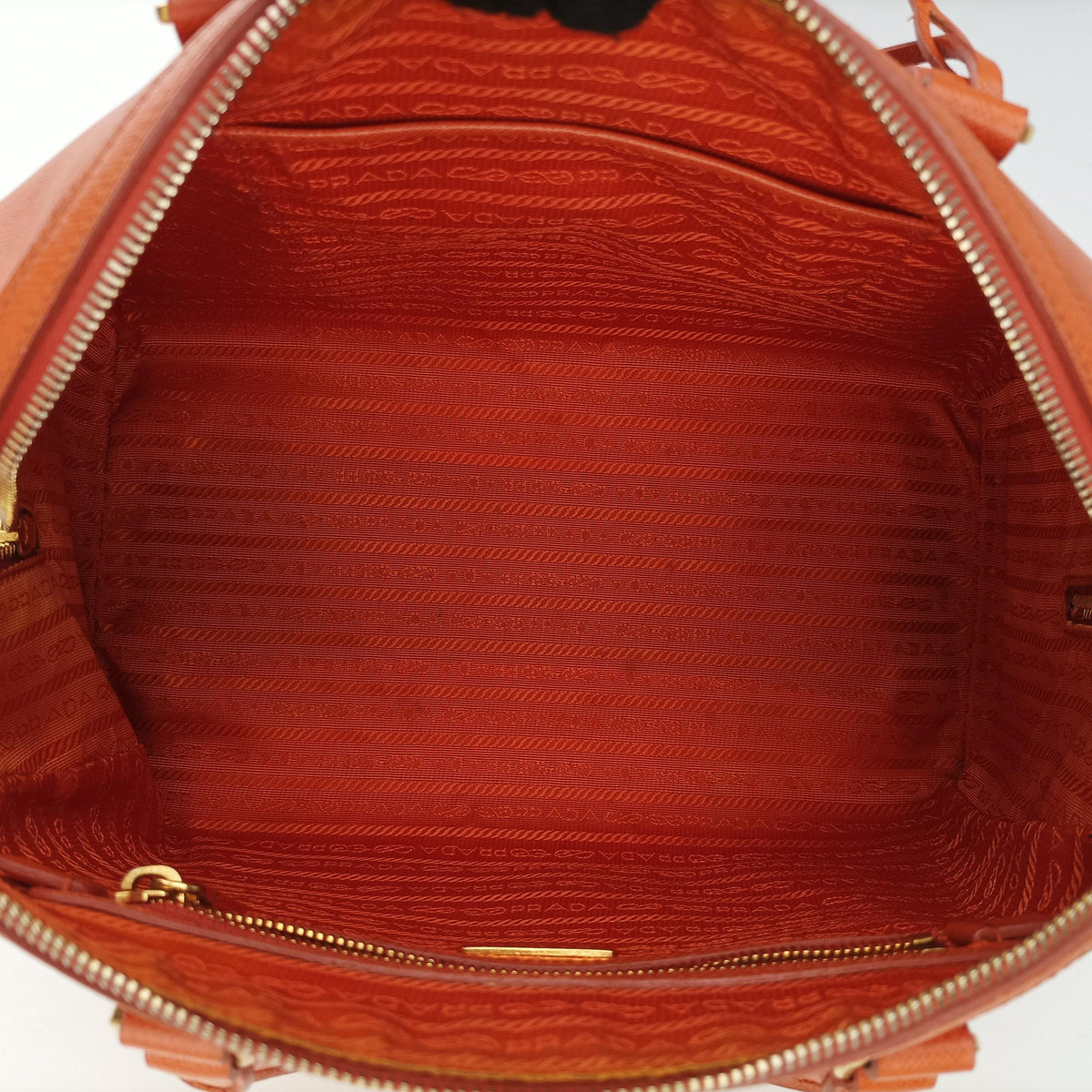 Pre-owned Prada bowling Orange SAFFIANO Leather  shoulderbag | stylenewstar