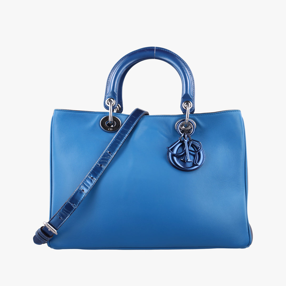Pre-owned Christian Dior Diorissimo Blue Patent  x Leather  shoulderbag | stylenewstar
