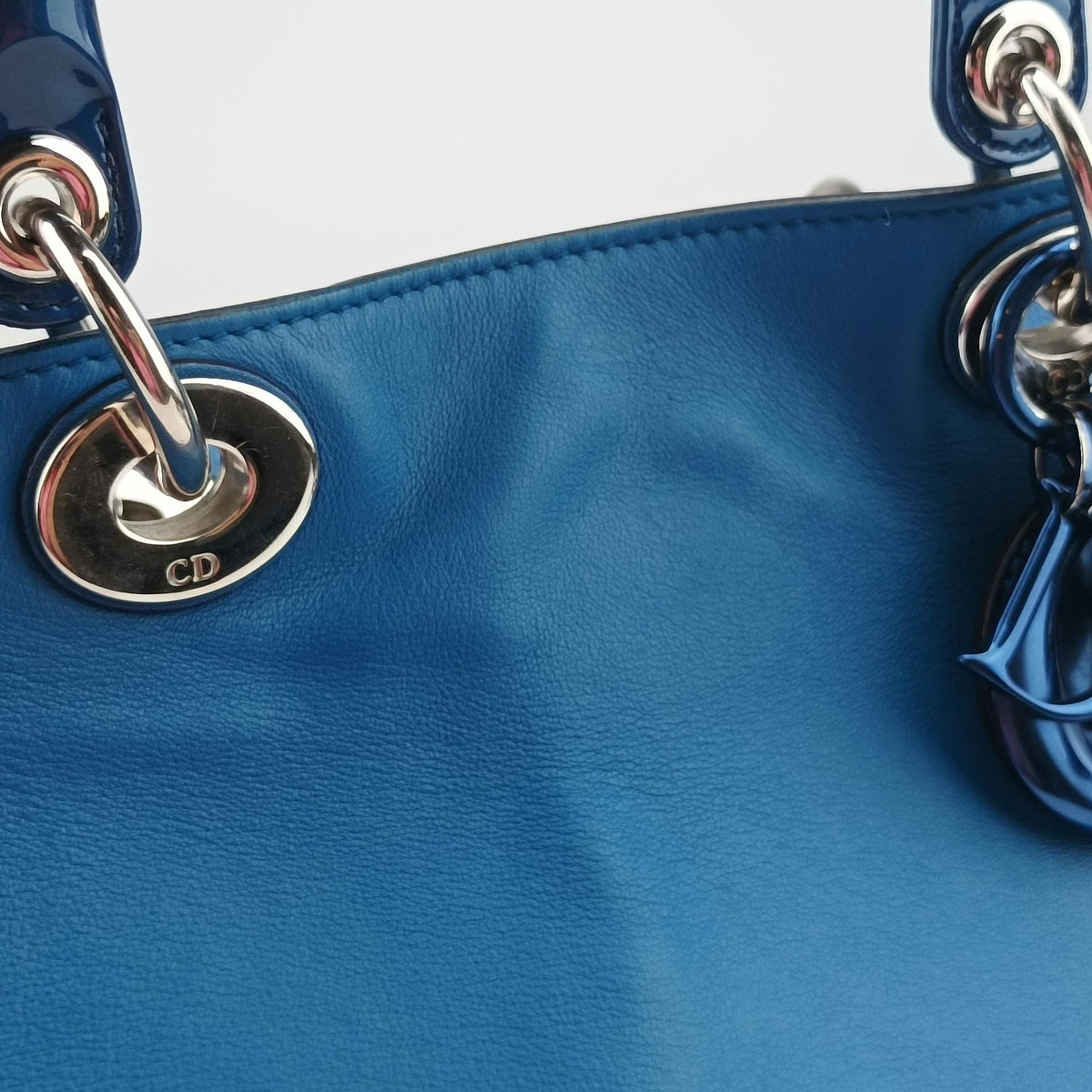 Pre-owned Christian Dior Diorissimo Blue Patent  x Leather  shoulderbag | stylenewstar