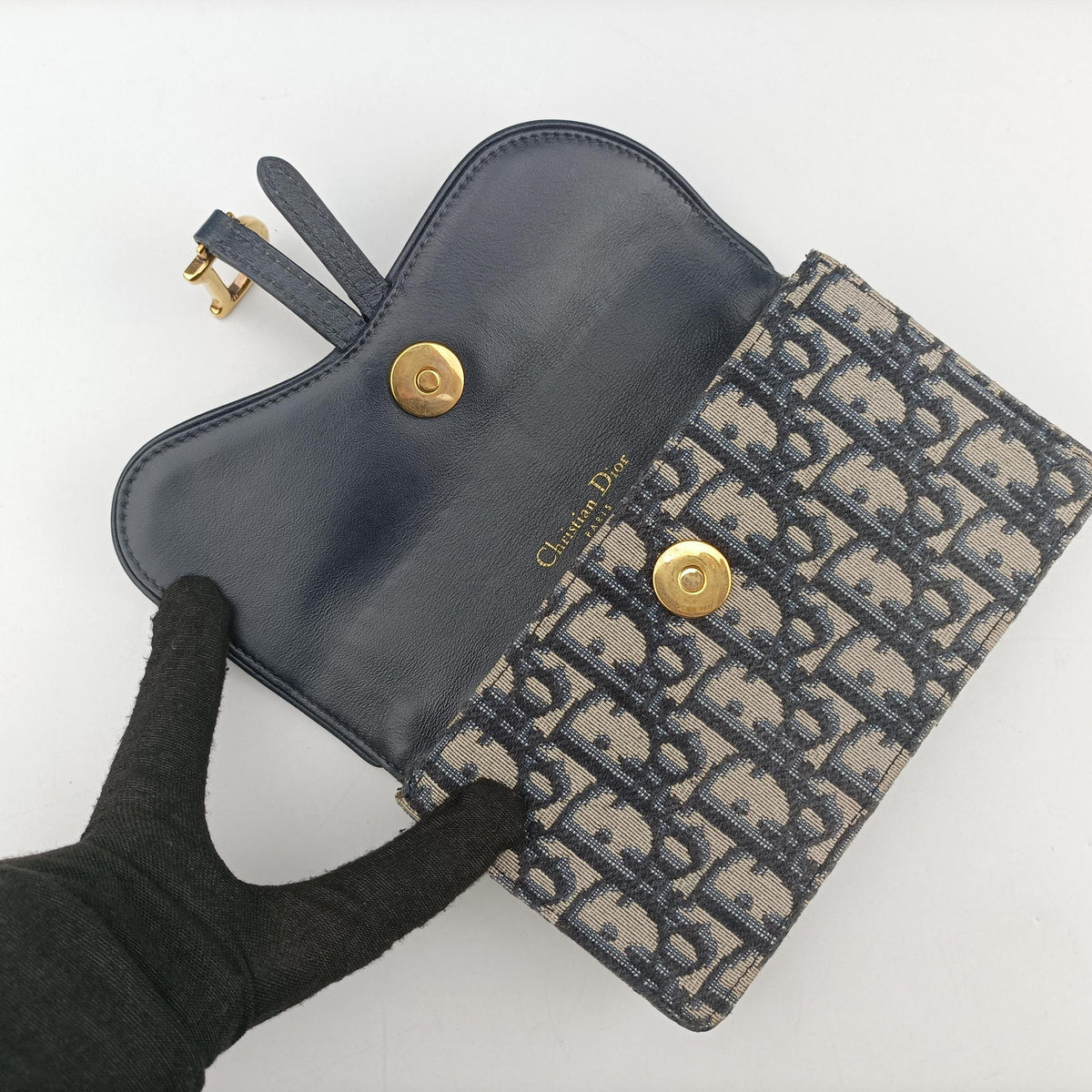 Pre-owned Christian Dior Saddle Navy jacquard  bum bag/waist bag | stylenewstar