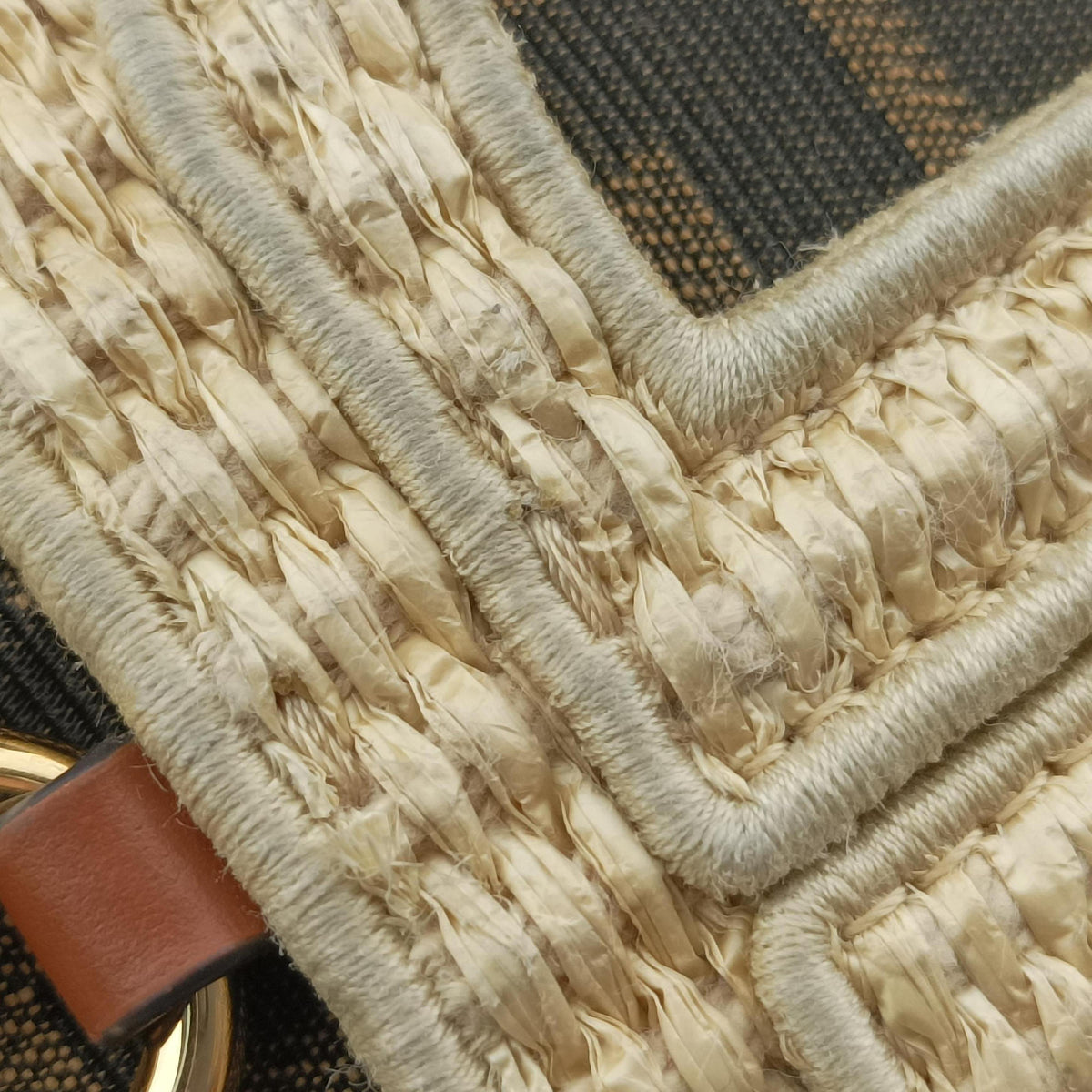 Pre-owned Fendi Nano Step Out IvoryxBrown Straw×Canvas×Leather 7AS189 shoulderbag | stylenewstar