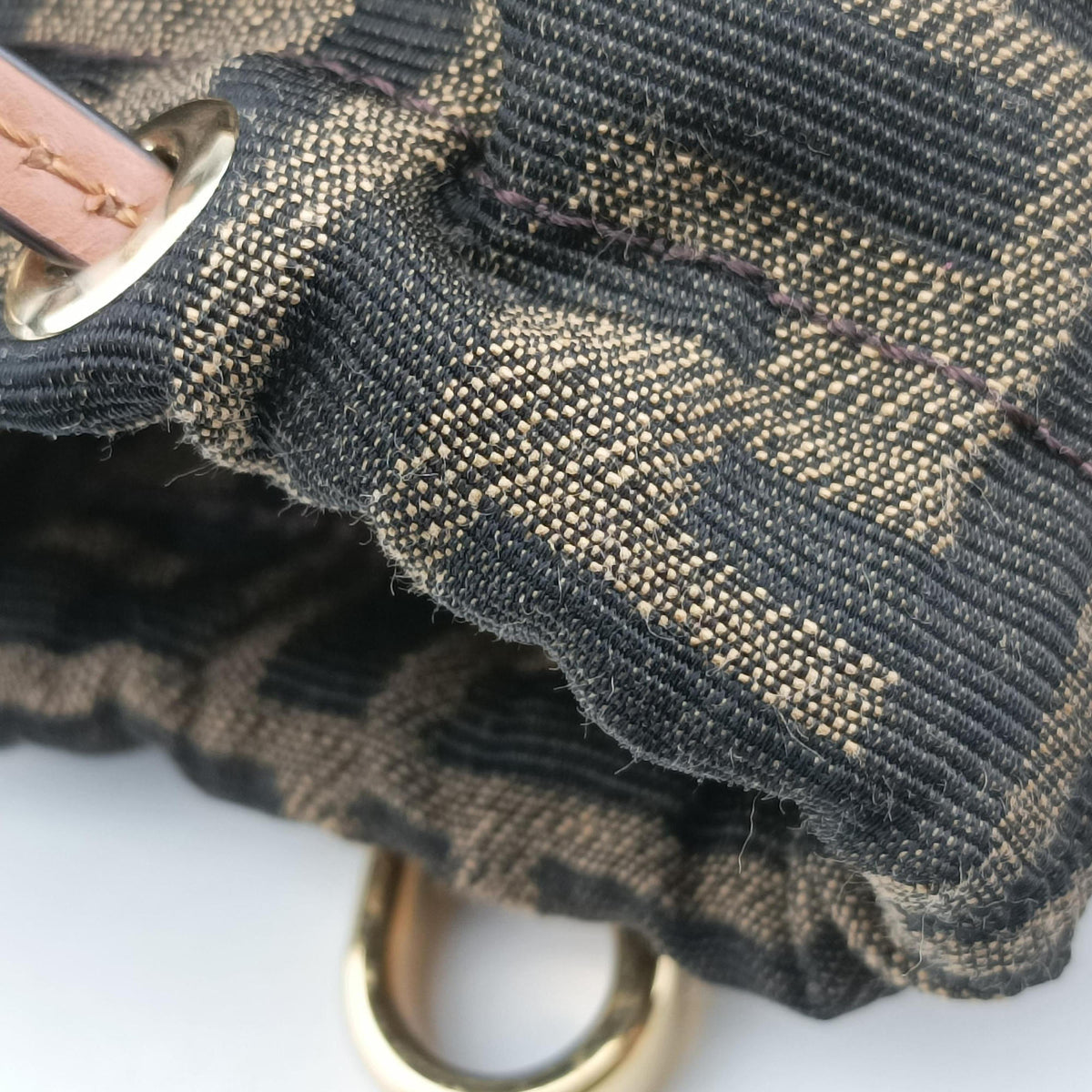 Pre-owned Fendi Nano Step Out IvoryxBrown Straw×Canvas×Leather 7AS189 shoulderbag | stylenewstar