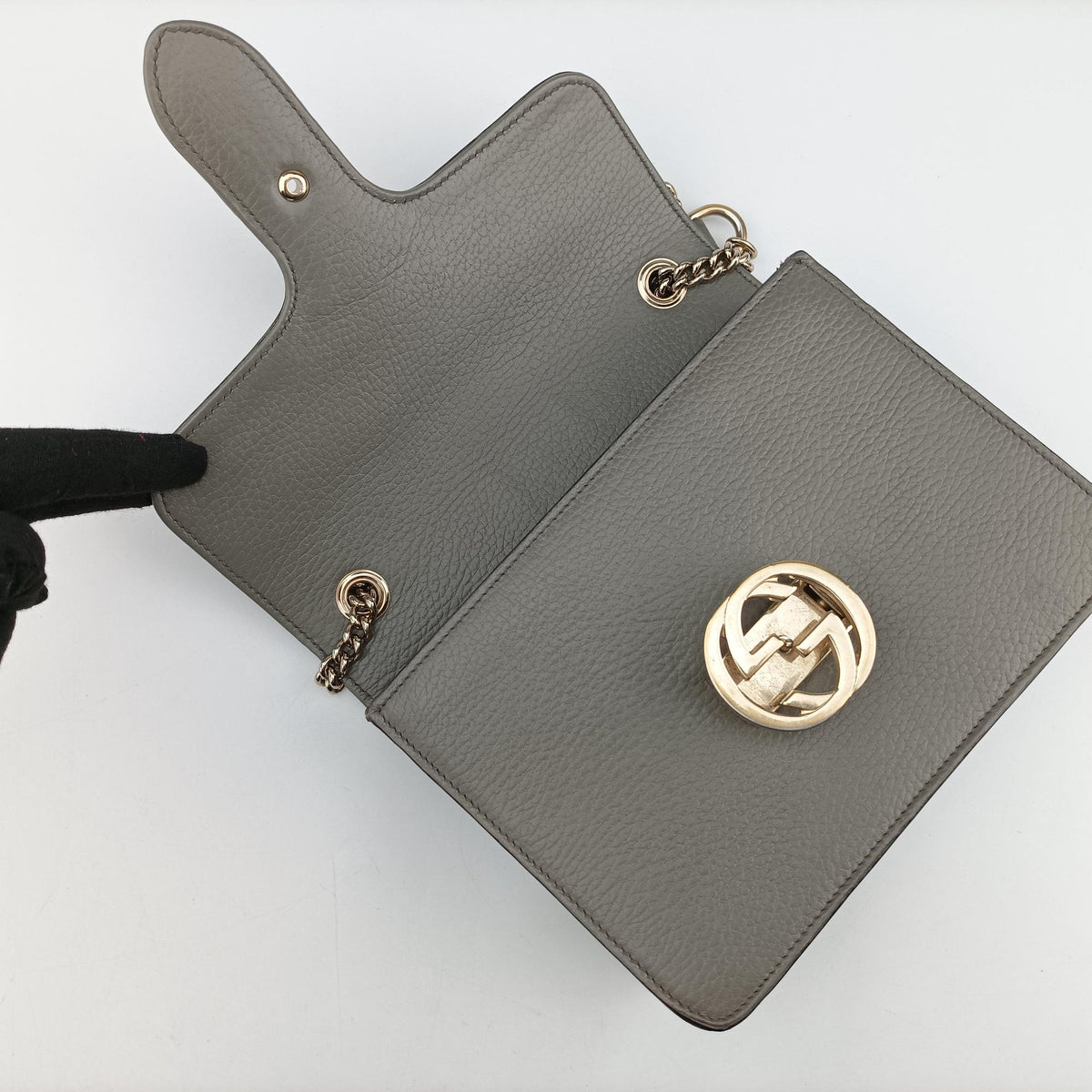 Pre-owned Gucci Interlocking G Grey Leather 510304 shoulderbag | stylenewstar