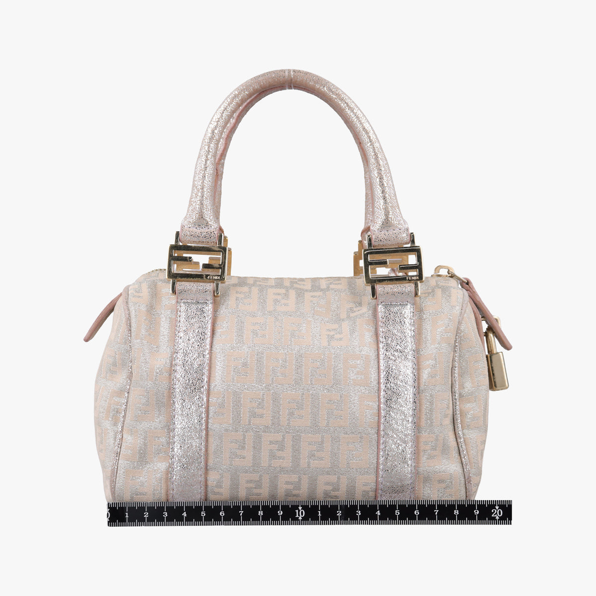 Pre-owned Fendi Zucchino Glitter Logo Pink Canvas 8BL071 handbag | stylenewstar