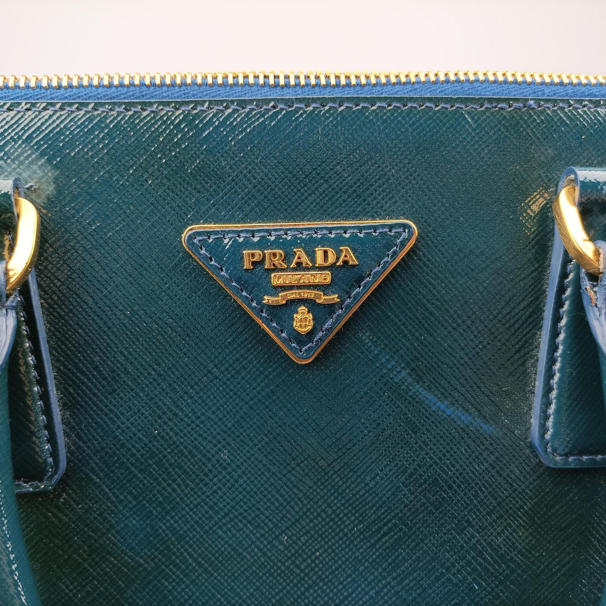Pre-owned Prada Promenade Green Patent SAFFIANO Leather BL0812 handbag | stylenewstar