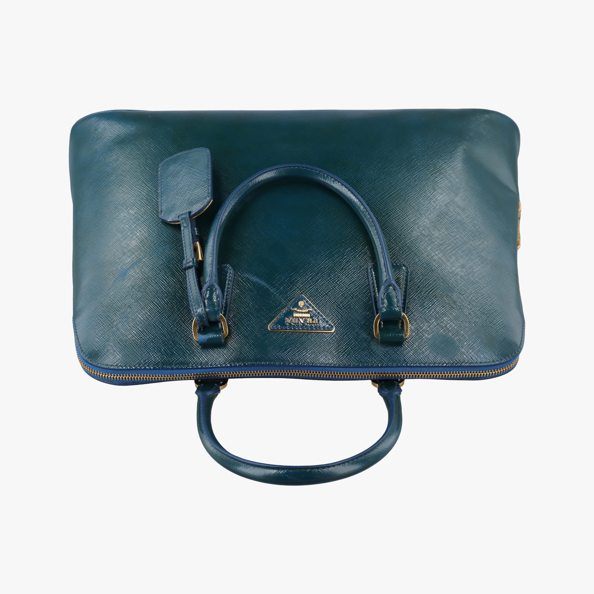 Pre-owned Prada Promenade Green Patent SAFFIANO Leather BL0812 handbag | stylenewstar