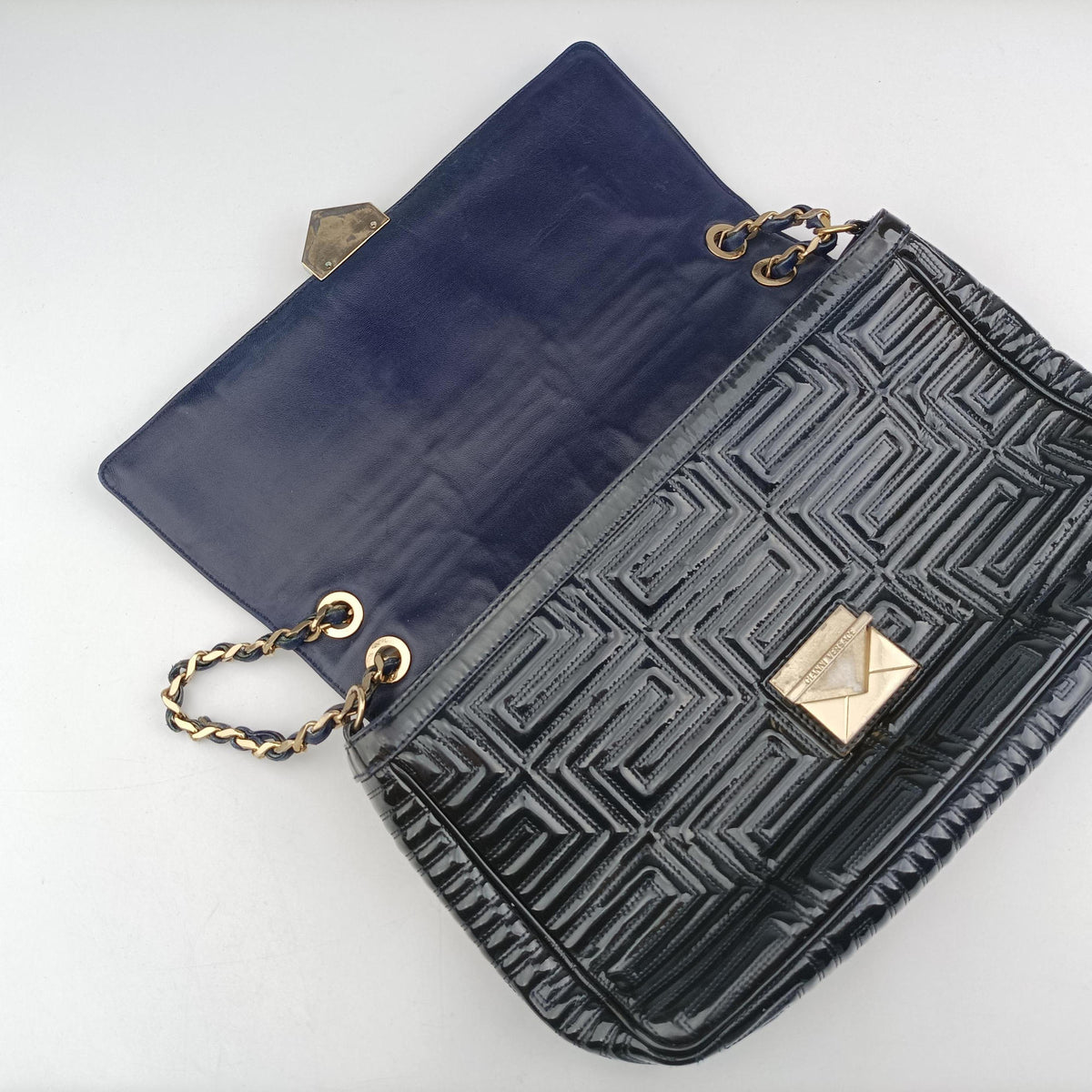 Pre-owned VERSACE Couture quilted Black Patent Leather  shoulderbag | stylenewstar