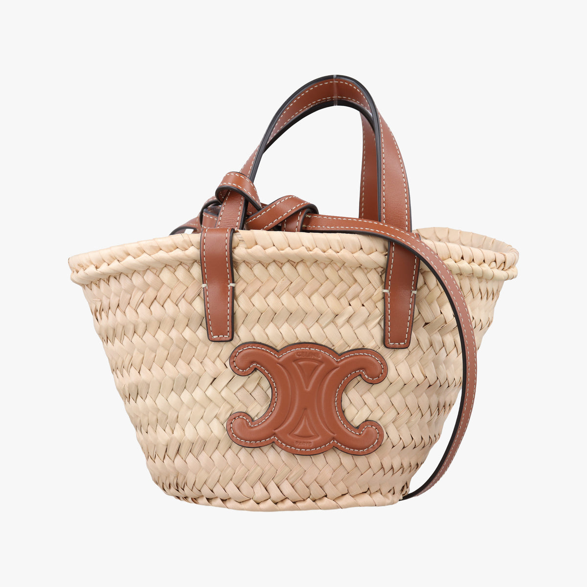 Secondhand Celine Teen Triomphe Pannier Beige×Brown Leather×straw  shoulderbag | stylenewstar